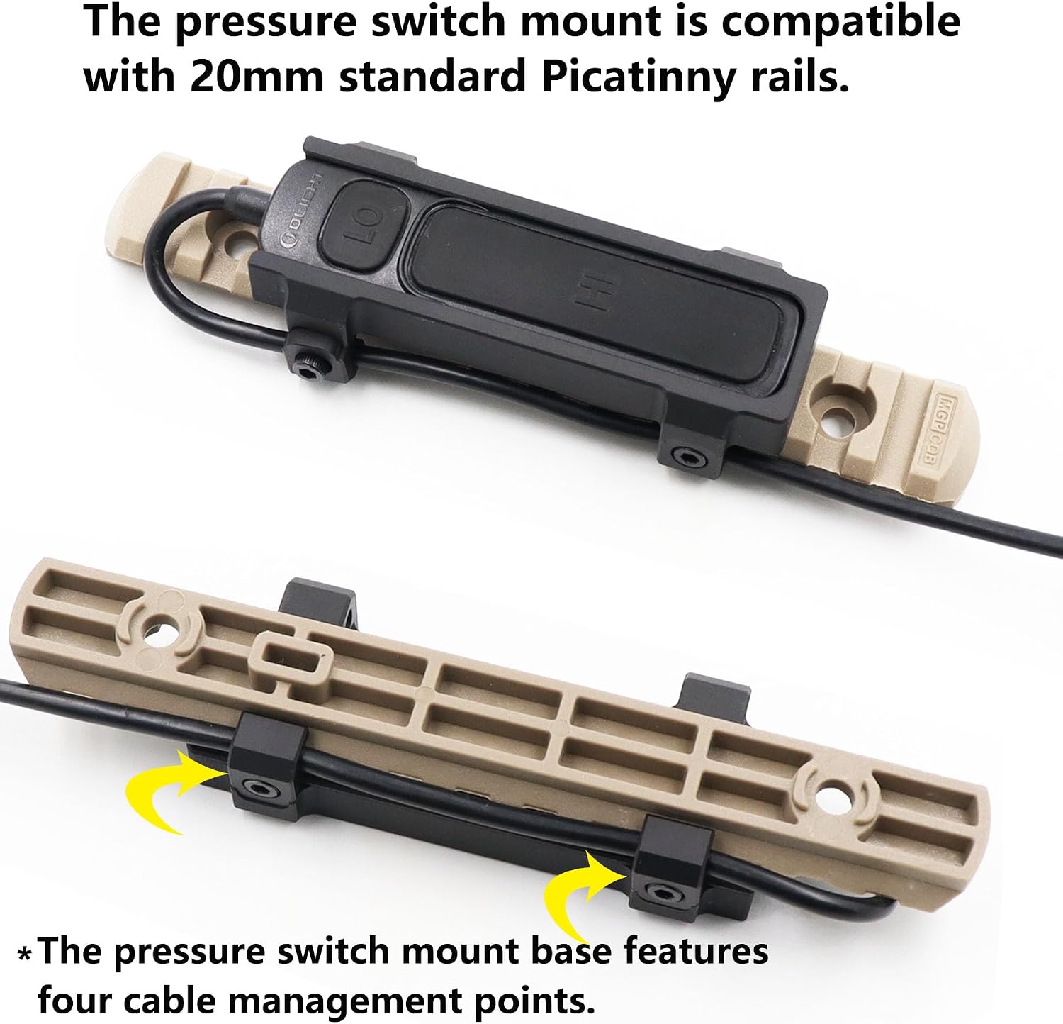 Pressure Switch Mount for OLight Odin GL M & Odin S Weapon Light Tape Switch Installation, Pressure Switch Holder with Cable Management System, Aluminum (Odin GL M & Odin S Series-Black)