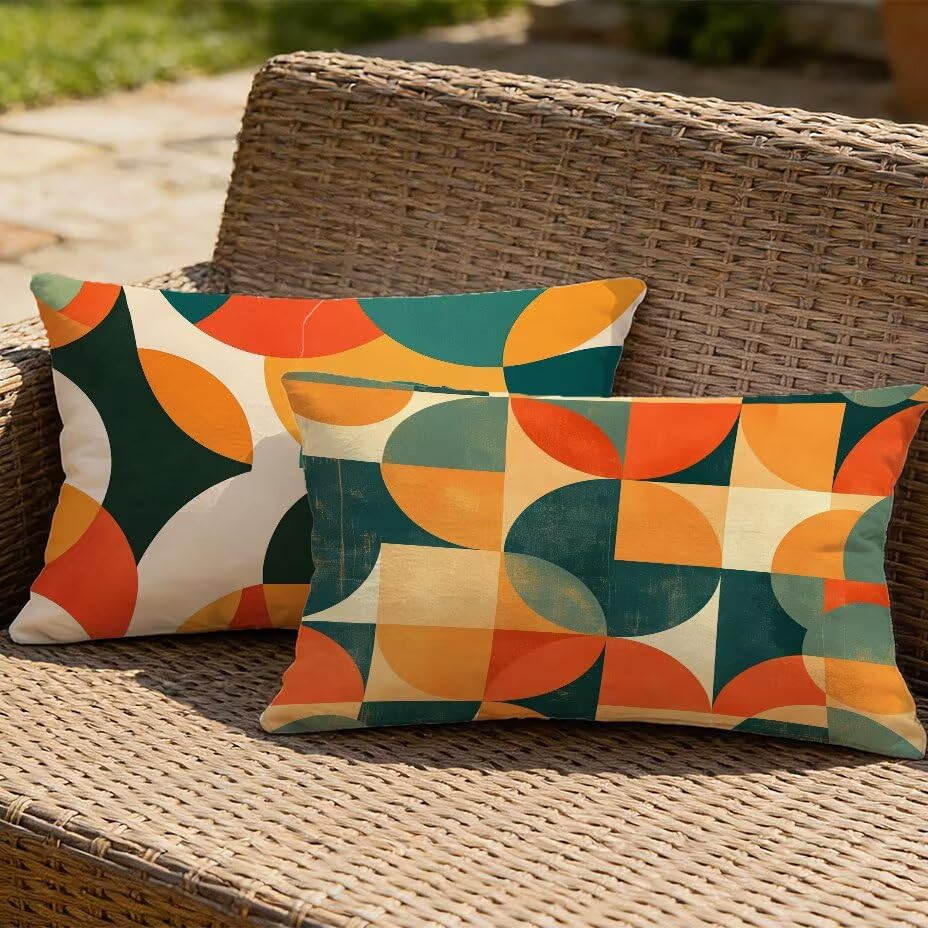 Housse de coussin de jardin 80x100 texture lin haut de gamme et motifs géométriques chic