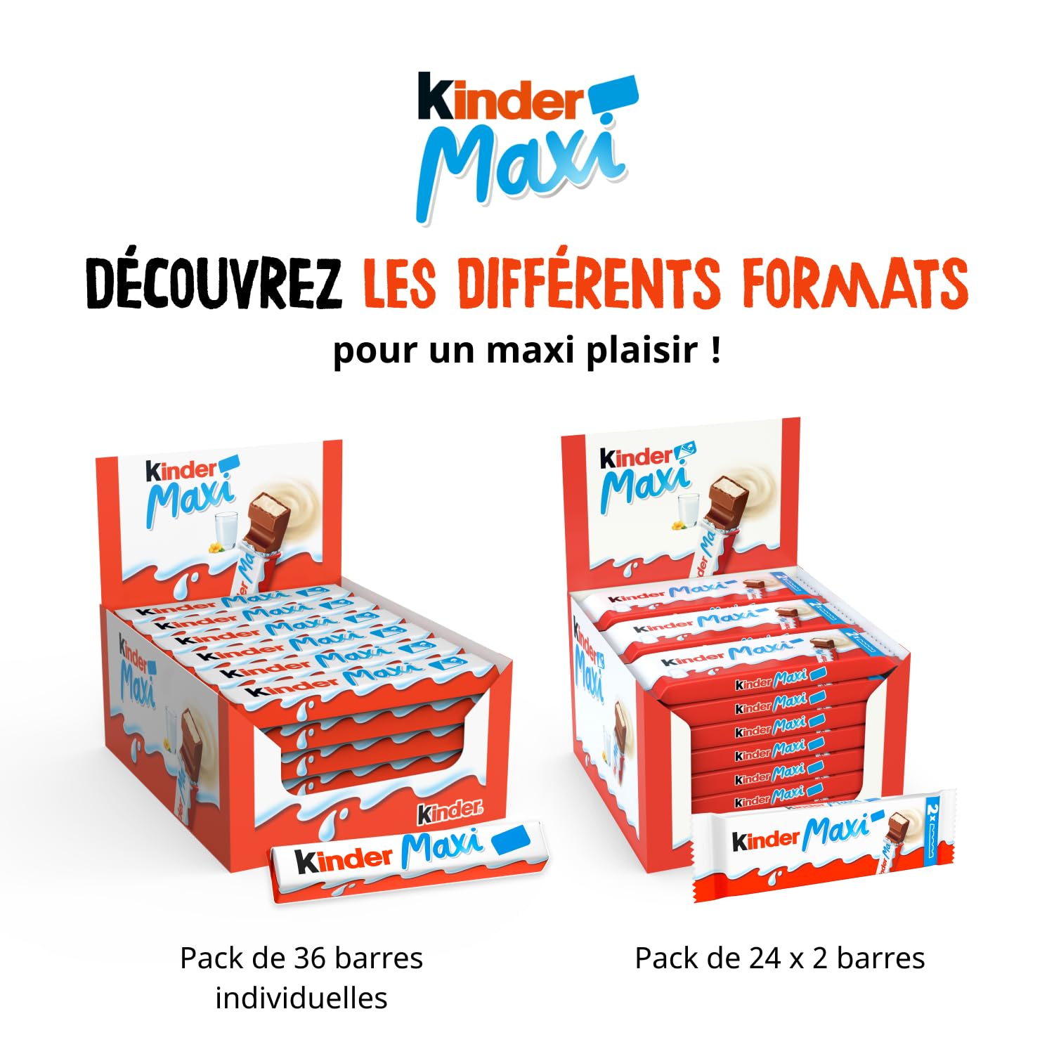 Kinder Maxi – batonik czekoladowy z sercem z mlekiem z masy cukrowej powleczonej czekoladą Kinder – smak masy cukrowej i smakoszy – format rodzinny – 36 batoników