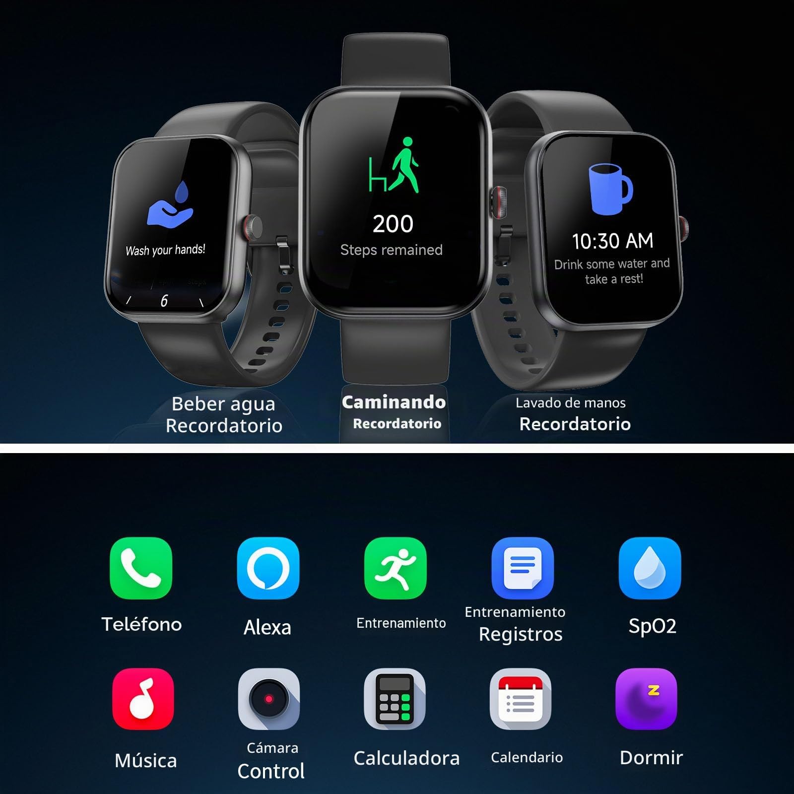 uaue Reloj Inteligente Hombre con Alexa,1.91" HD Smartwatch Hombre, 110+ Modos Deportivos, Monitor de Sueño/Podómetro/Pulsómetro, IP68 Impermeable Pulsera Actividad para Android iOS