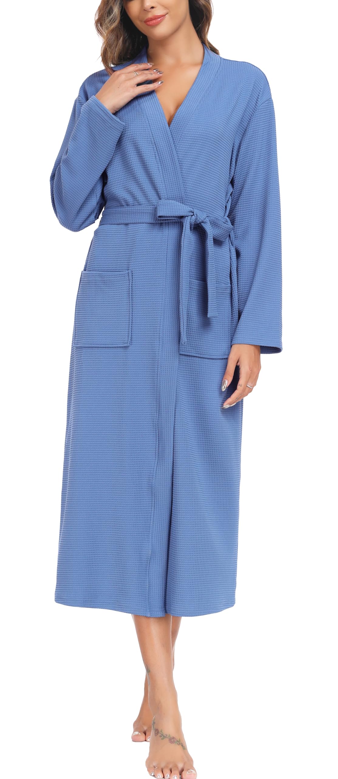 Sopesil Women Dressing Gown Waffle Full-Length Robe Lightweight Luxury Bathrobes Soft Loungewear Sleepwear Spa and Hotel for All Year S-XXL