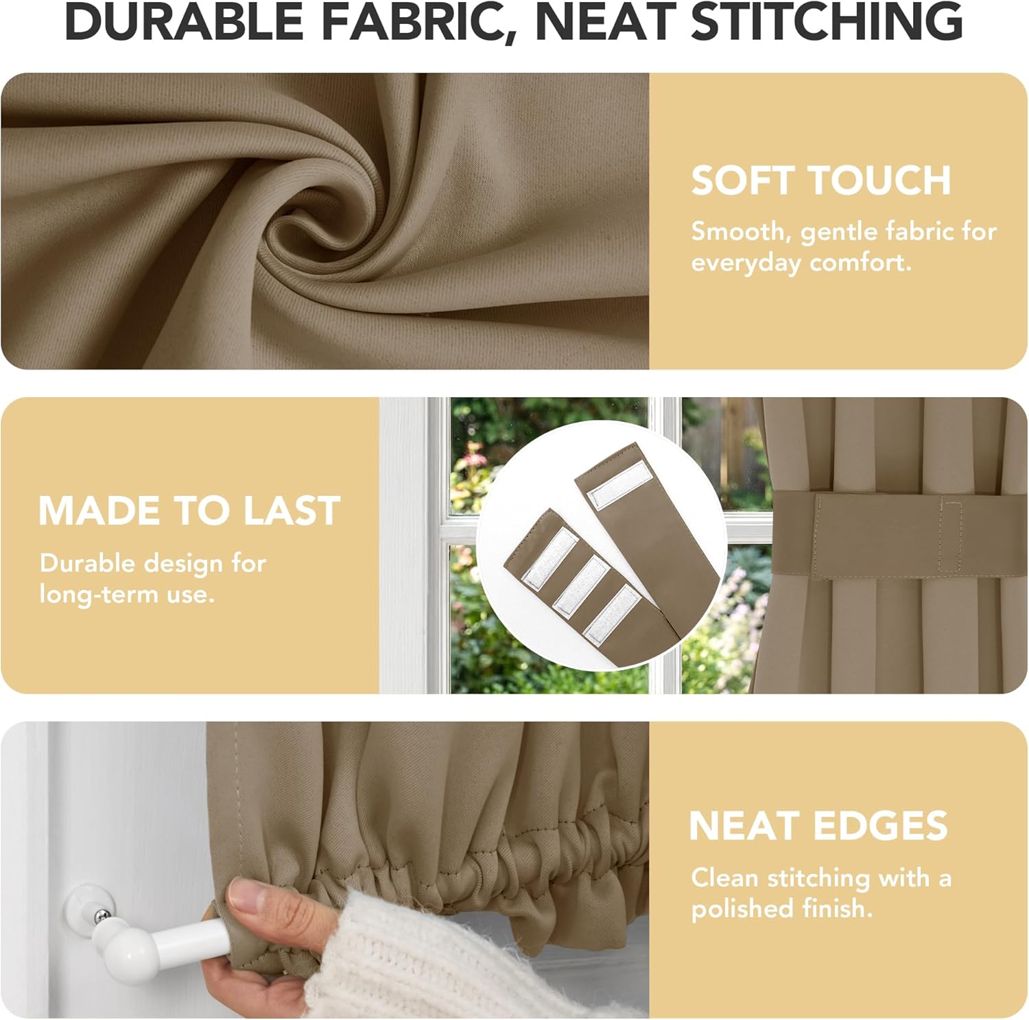 Deconovo Blackout Door Curtain for Glass Doors & Sidelights, Thermal Insulated Privacy Panel with Dual Rod Pockets & Adjustable Tieback, Machine‑Washable Curtain (54W x 40L, Khaki, 1 Panel)