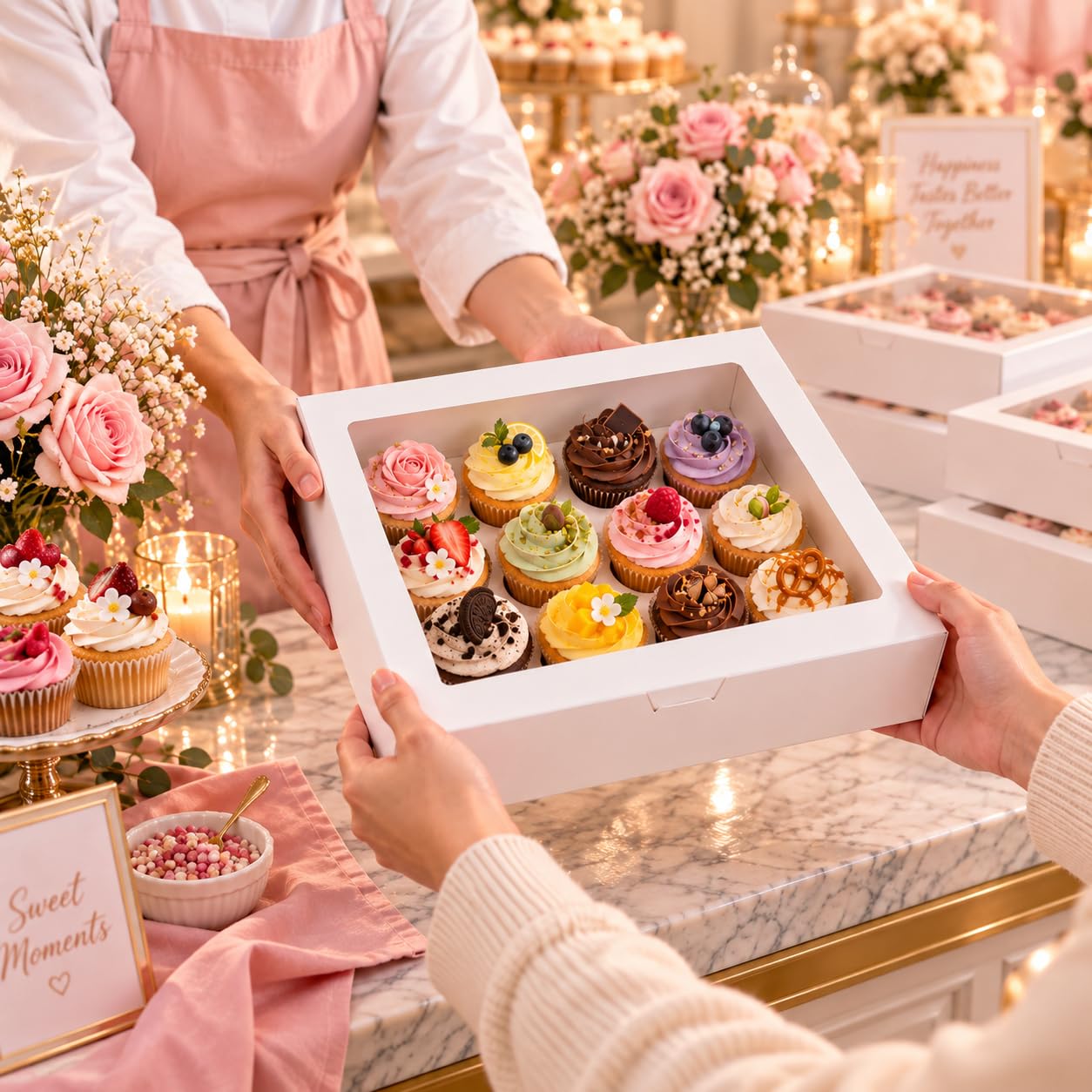 White Cupcake Boxes - 6 Pack with Ribbon -5