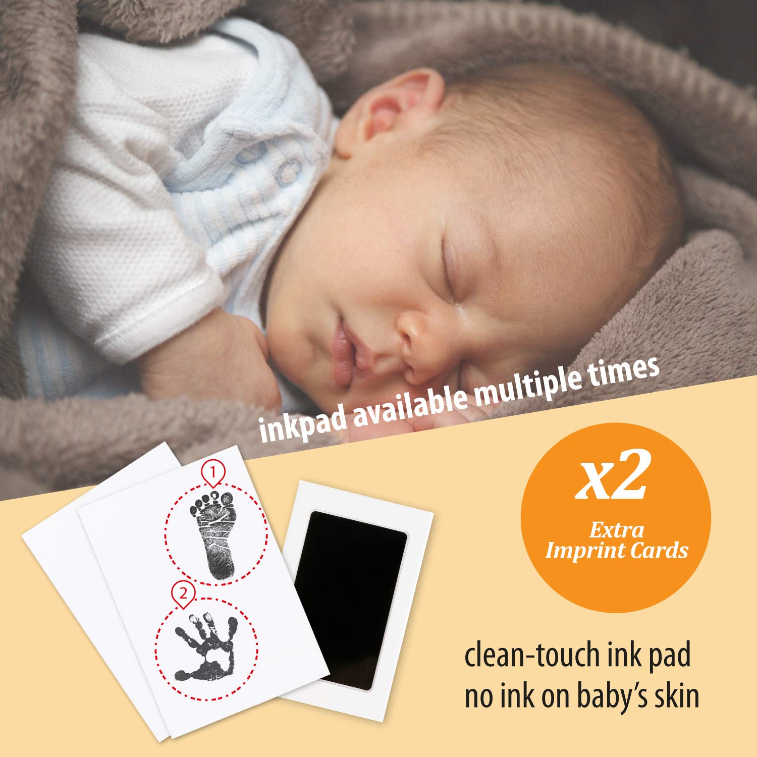Baby Handprint Footprint Picture Kit with Photo Frame, Safe Ink Stamp