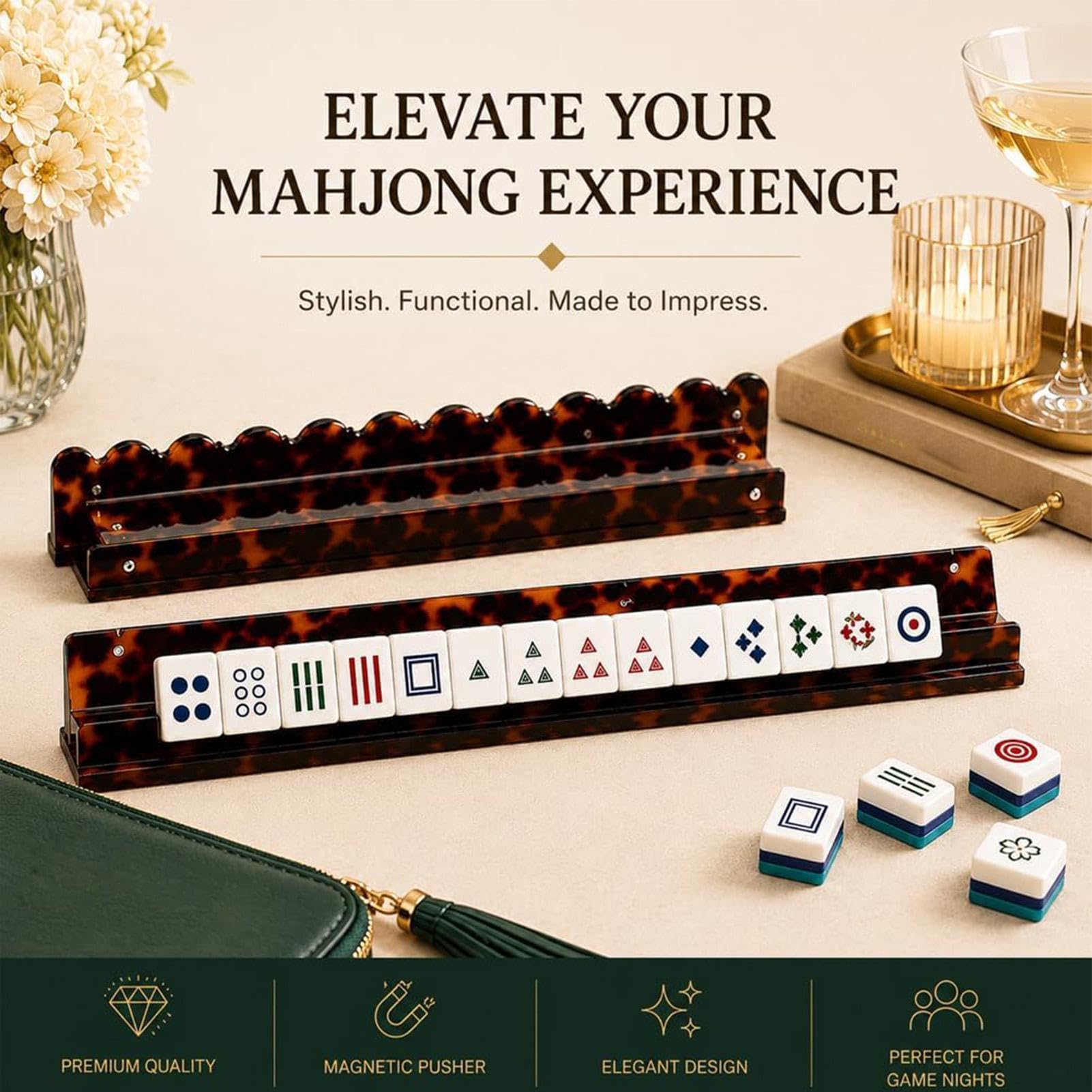 Portatessere Mahjong Smerlati Con Spingitori 4 Pezzi Supporto Acrilico Con | Porta Mahjong In Acrilico Per Casa Viaggio Tavolo Feste Ed Attività All'Aperto Scrivania