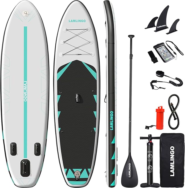 Premium Paddle Board 320×84×16cm 200KG, Inflatable Stand up Paddleboard with SUP Accessories Carry Bag Non-Slip Deck, Leash Surf Control Air Pump, Repair Kit, Backpack, SUP for Adult
