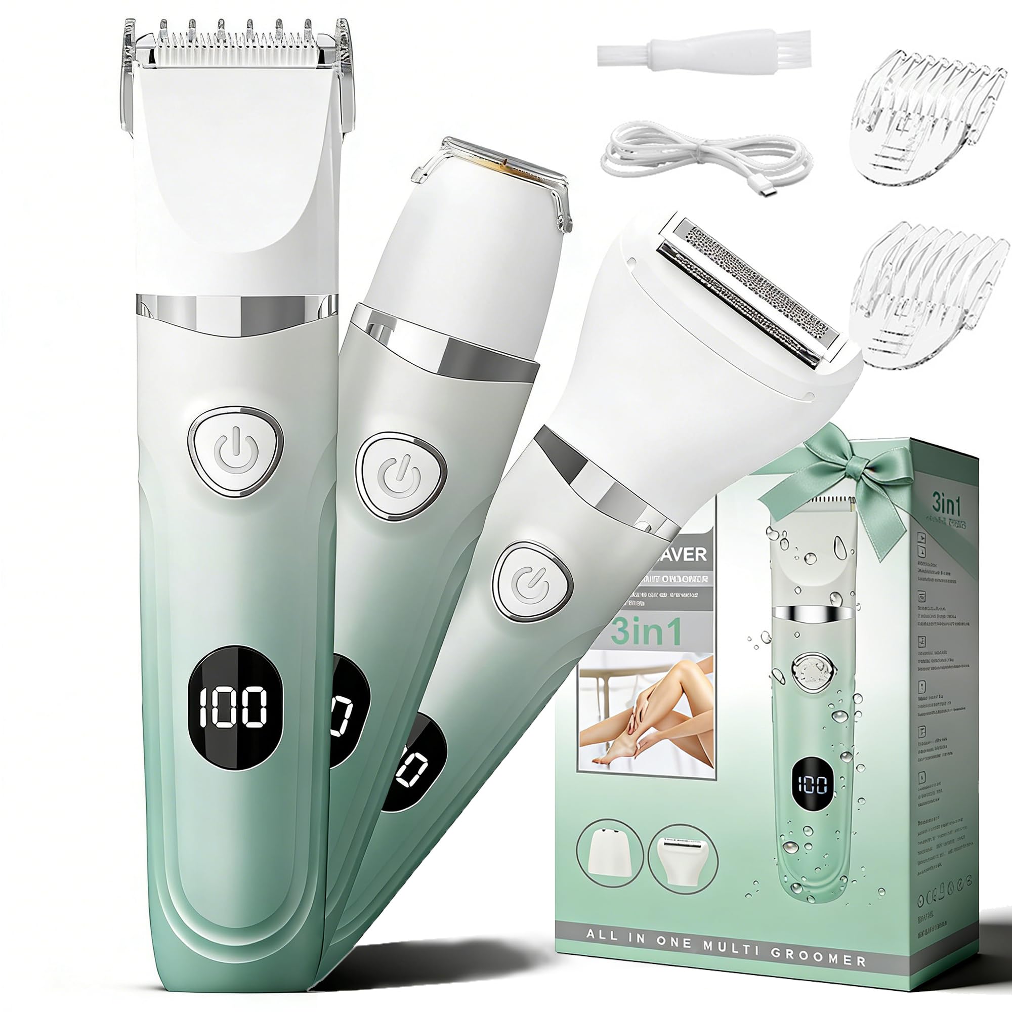 3-in-1 Bikini Trimmer for Women, Cordless Waterproof Body Shaver