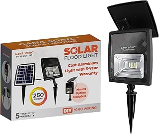 Gama Sonic Dual Color Solar Flood Light, Outdoor Black Cast Aluminum, Stake or Flat Mount Uplight for Trees, House, Landscaping, Walls with Detachable Solar Panel (203001)