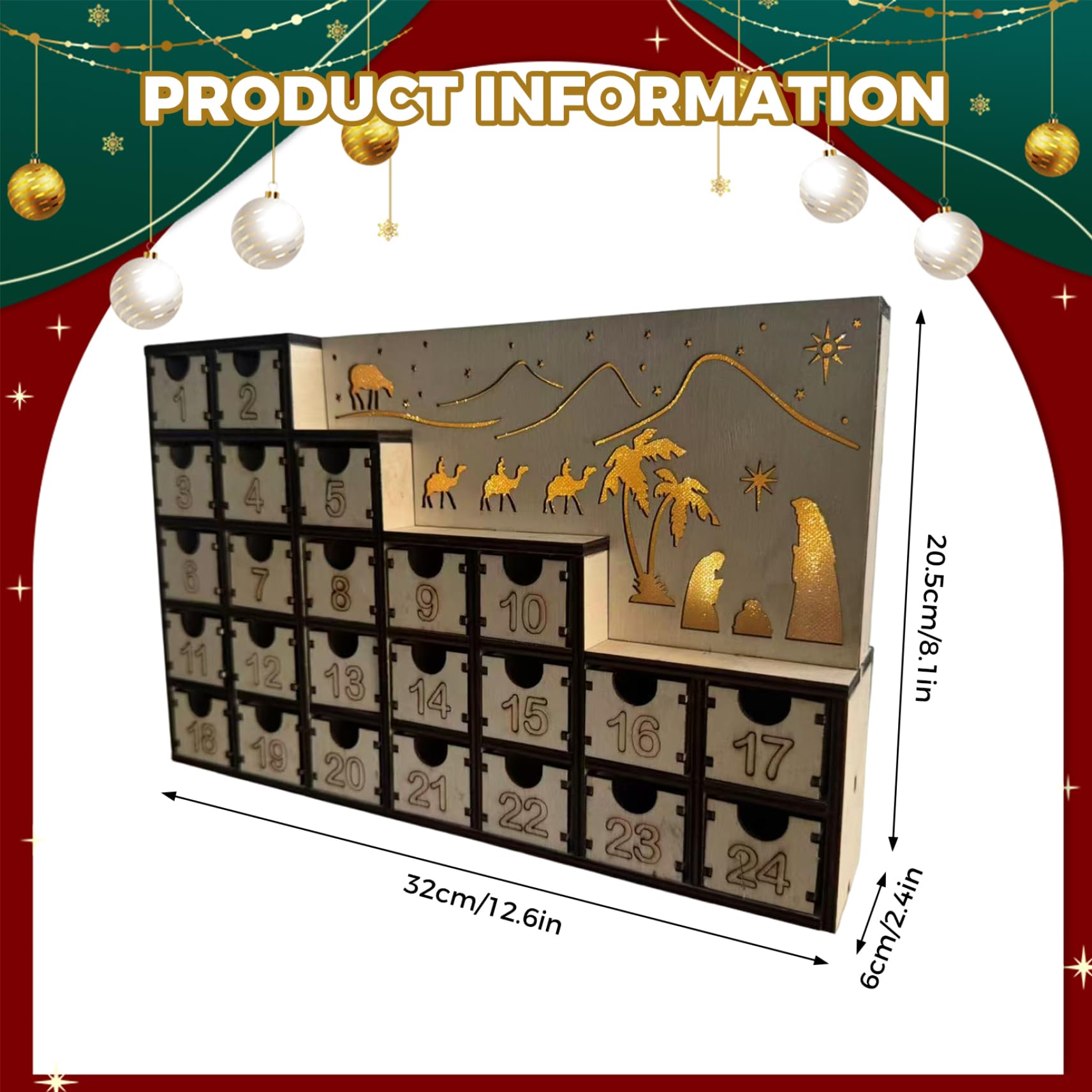 Calendario dell'Avvento in legno con cassetti LED Conto alla rovescia per 24 giorni Calendari dell'Avvento vuoti fai-da-te da riempire riutilizzabili per decorazioni per feste natalizie