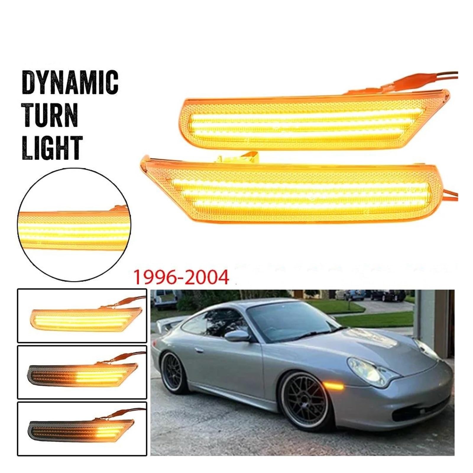 Generico Indicatori Di Direzione Freccia Laterale Per 996 (911) Per Carrera 4/S/4S 96-04 Dinamico Ambra LED Car Side Marker Sequenziale Indicatore Direzione Lampeggiante Luce(Crystal)