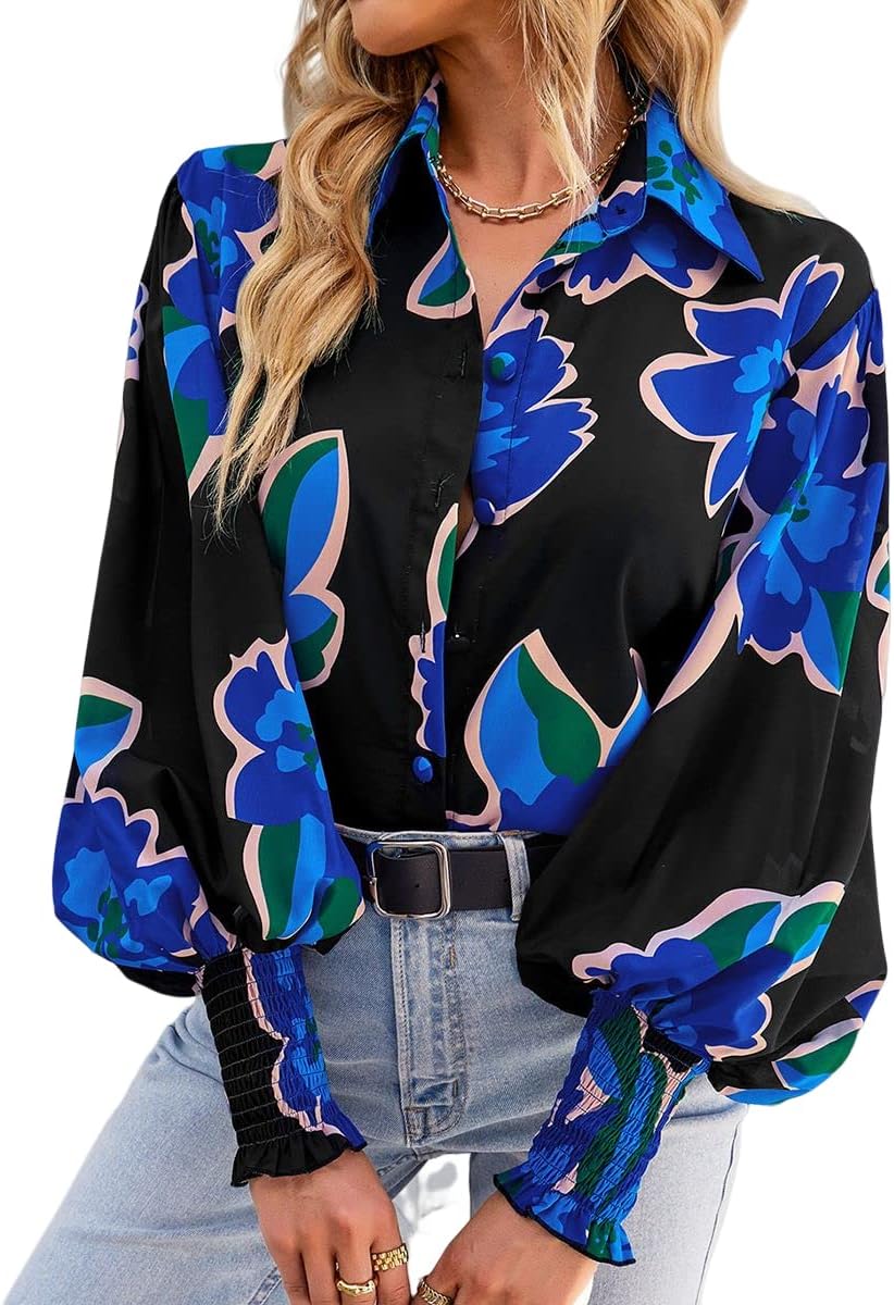 Women's Floral Print Blouse Long Sleeve Button Down Shirts Casual Dressy Blouse Shirts Tops