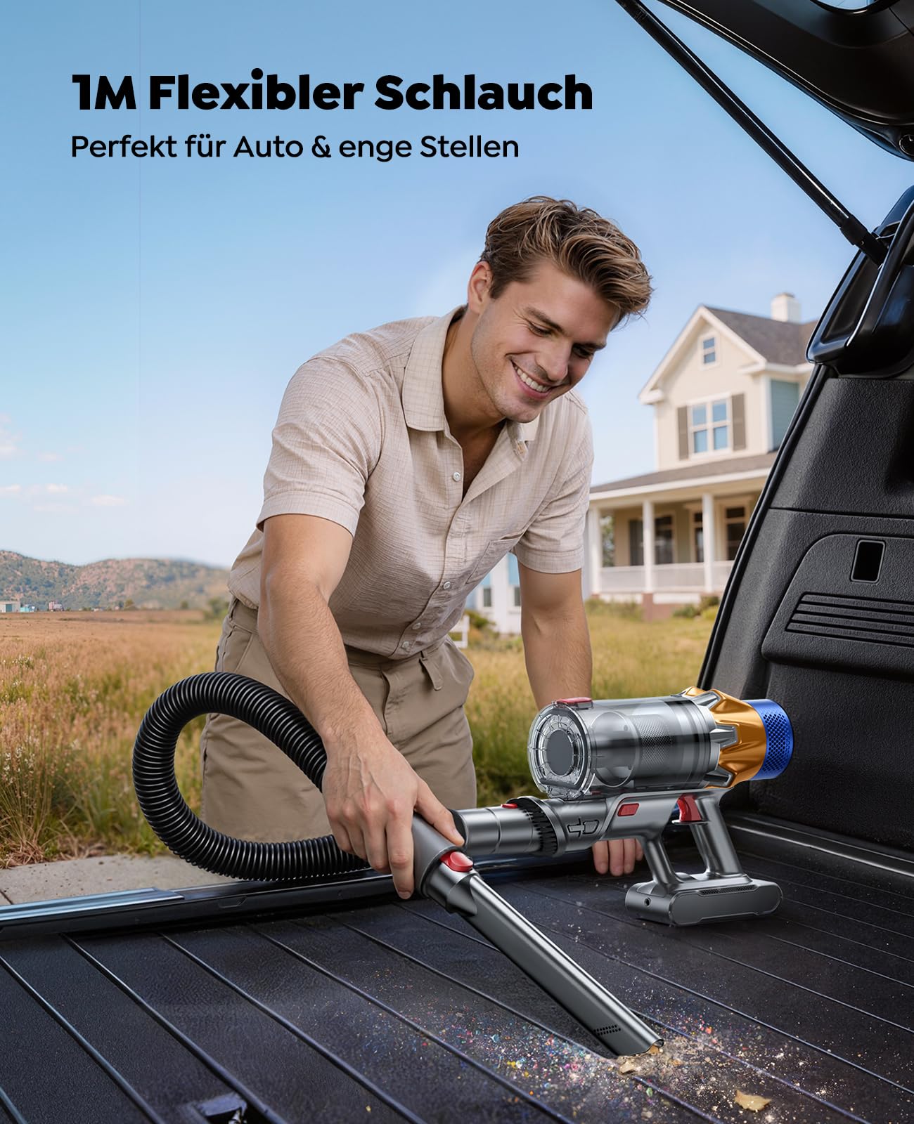 Fieety Kabelloser Akku-Staubsauger mit 2 Akkus, 130 Min Laufzeit, 50Kpa/600W Starke Saugkraft, Automatikmodus, Wandmontierte Ladestation, 1.5M Schlauch für Hartböden Teppiche Tierhaare Auto