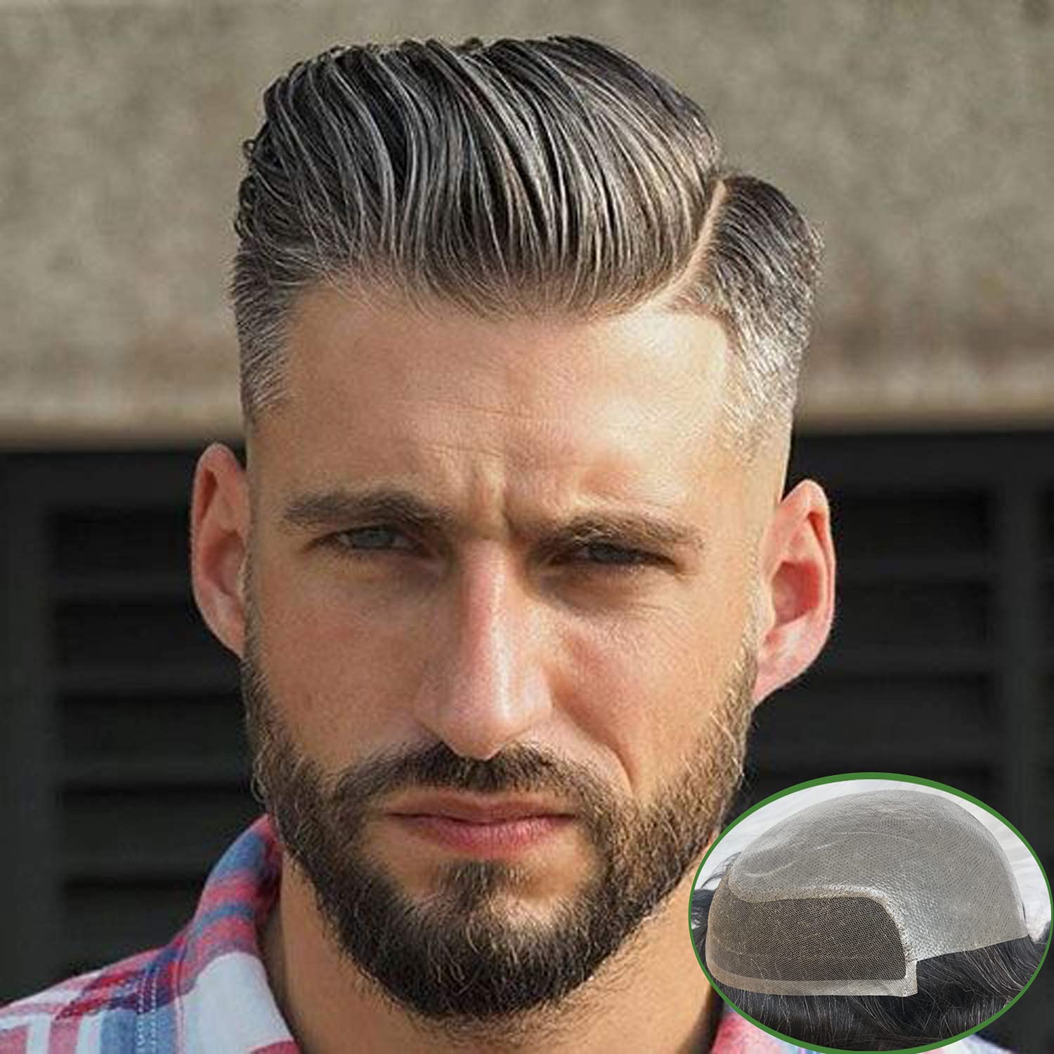Toupee for Men 100% European Human Hair Swiss Lace Front Natural Hairline Hair Pieces 0.08mm Thin Skin PU V-looped Men's Hair Replacement System 8x10 Inches #2 Dark Brown Color