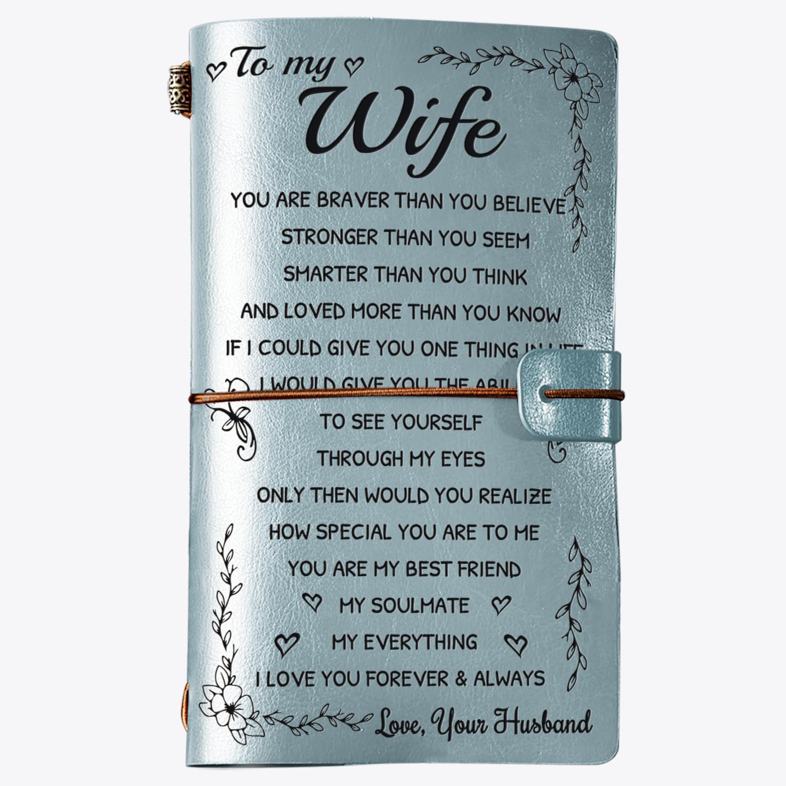 PRSTENLY Gifts for Wife, Wife Birthday Gifts, To My Wife's 140 Pages Refillable Leather Journal - Valentines, Christmas, Mothers Day or Wedding Anniversary Romantic Gift for Her Blue