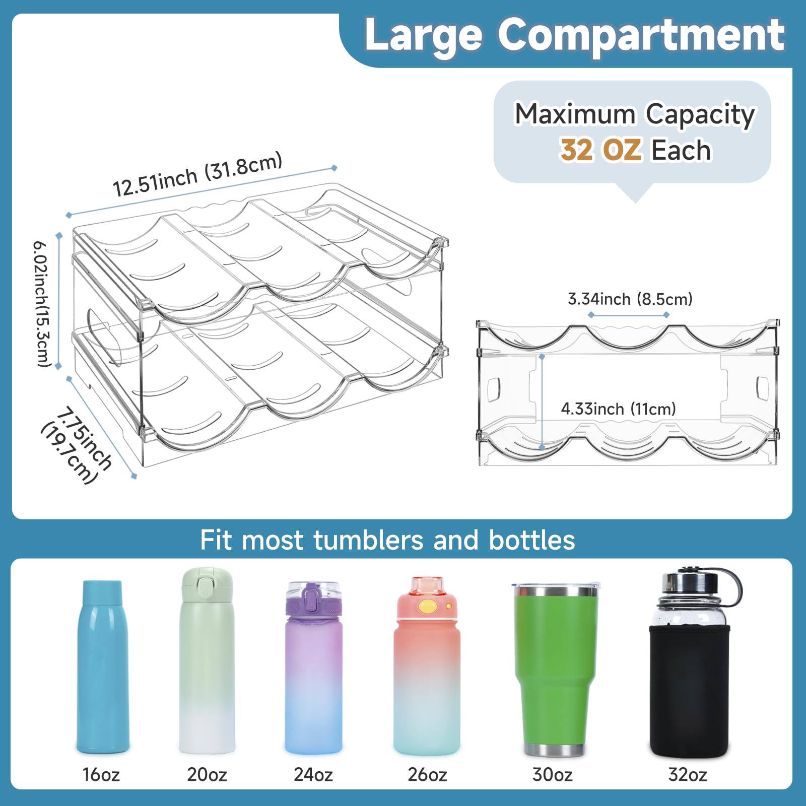 Snapklik.com : Large Compartment Water Bottle Organizer, Stackable ...