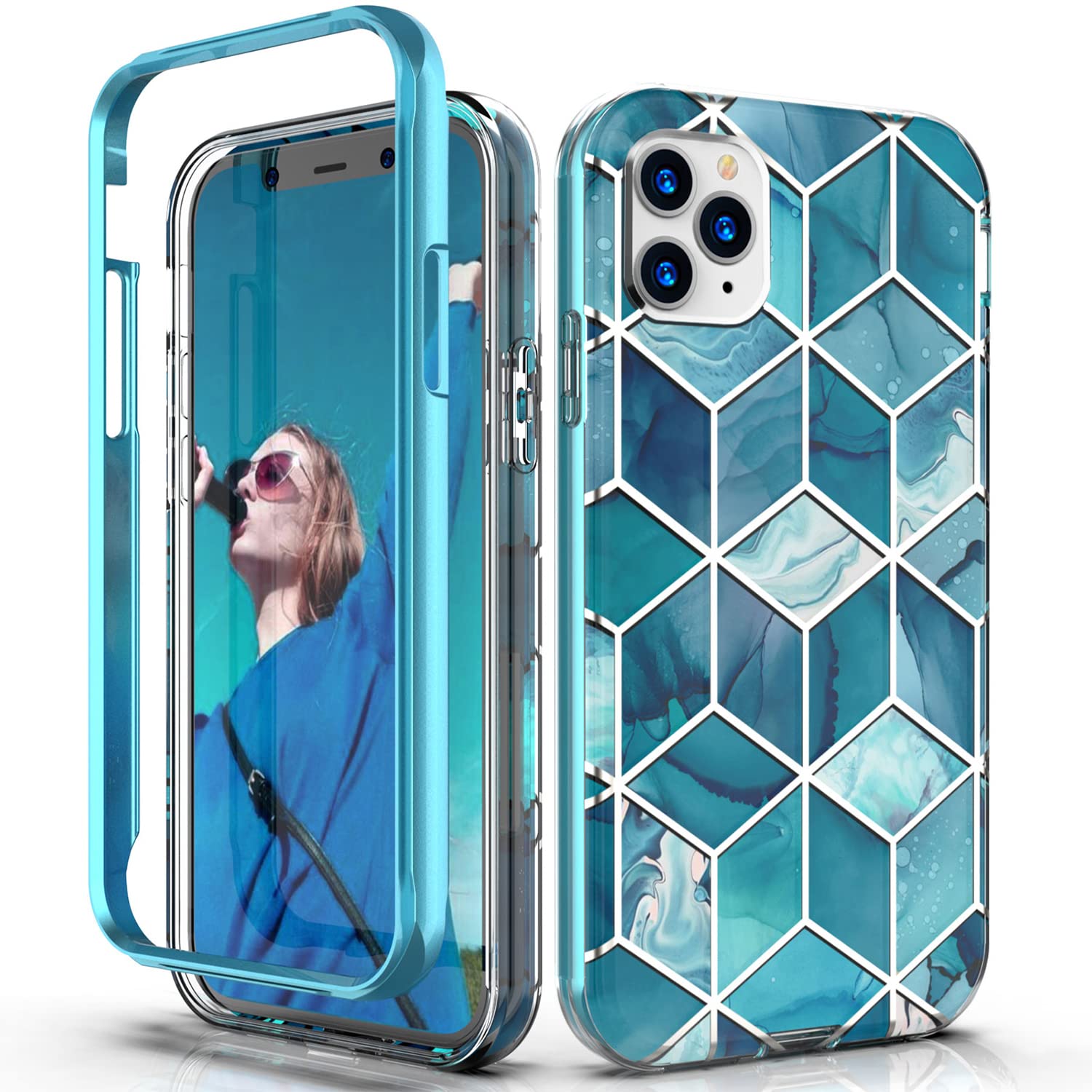 Hasaky Case for Apple iPhone 11 Pro Max Case 6.5 Inch,Dual Layer Hybrid Bumper Cute Navy Blue Marble Design Soft TPU+Hard Back Heavy Duty Anti-Shockproof Protective Phone Case -Blue/Marble.