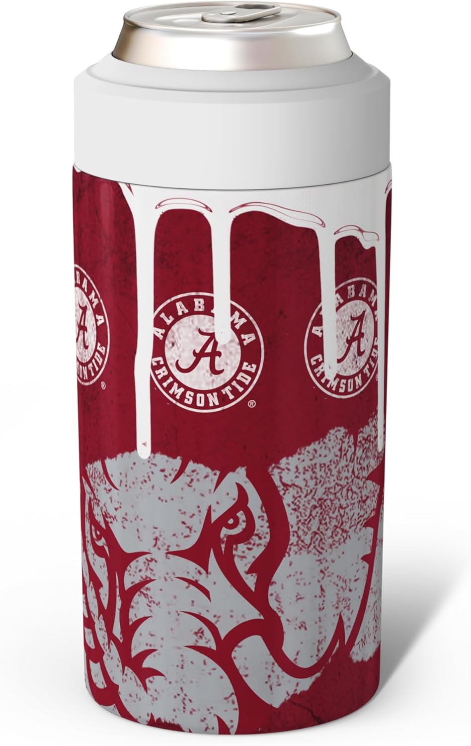 Frost Buddy Universal Can Cooler - Fits All - Stainless Steel Can Cooler for 12 oz & 16 oz Regular or Slim Cans & Bottles - Stainless Steel (Alabama Crimson Tide | Drip)