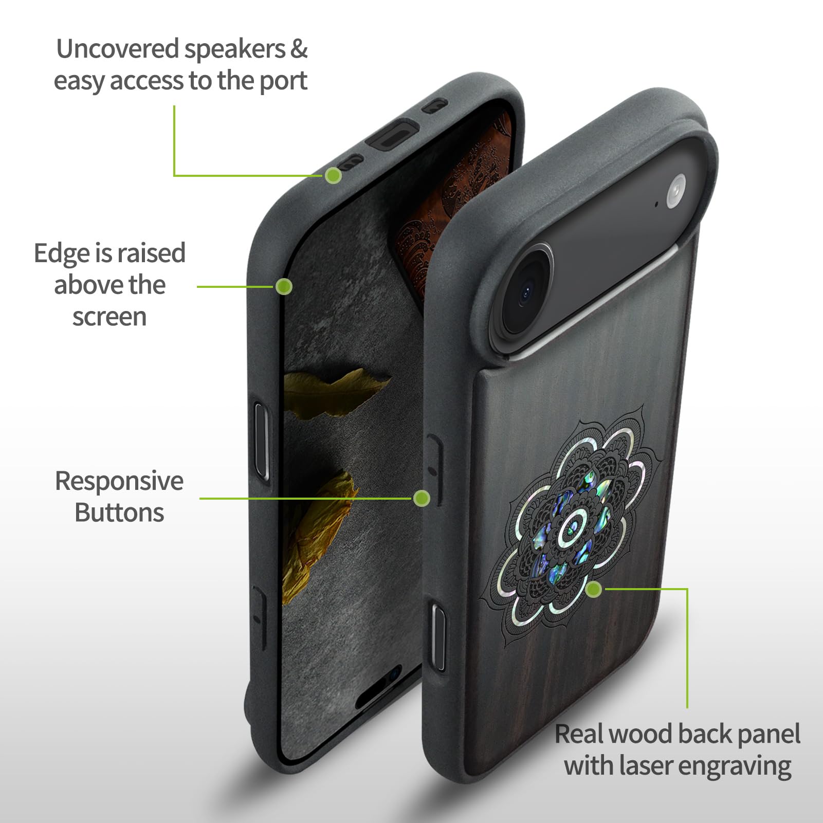 Carveit Funda Magnética para iPhone Air Compatible MagSafe [Madera y incrustación de mejillones] Protectora Antigolpes para iPhone 17 Air Carcasa (Madera Oscura-Armonía Floral mística)