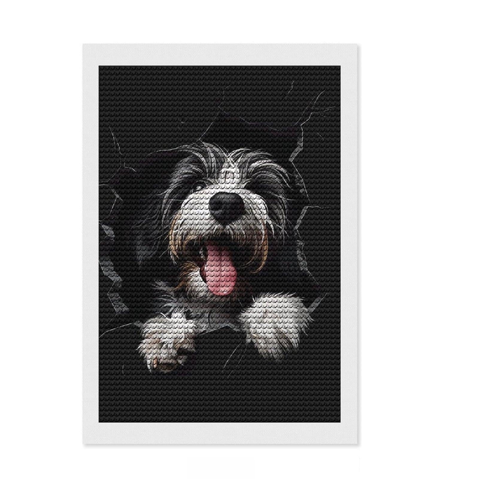 Junmoney Bearded Collie DIY Diamond Art Canvas Kit 8"x12", Birthday Gift, Vintage Style Decor, for Beginners, Artistic Hobby