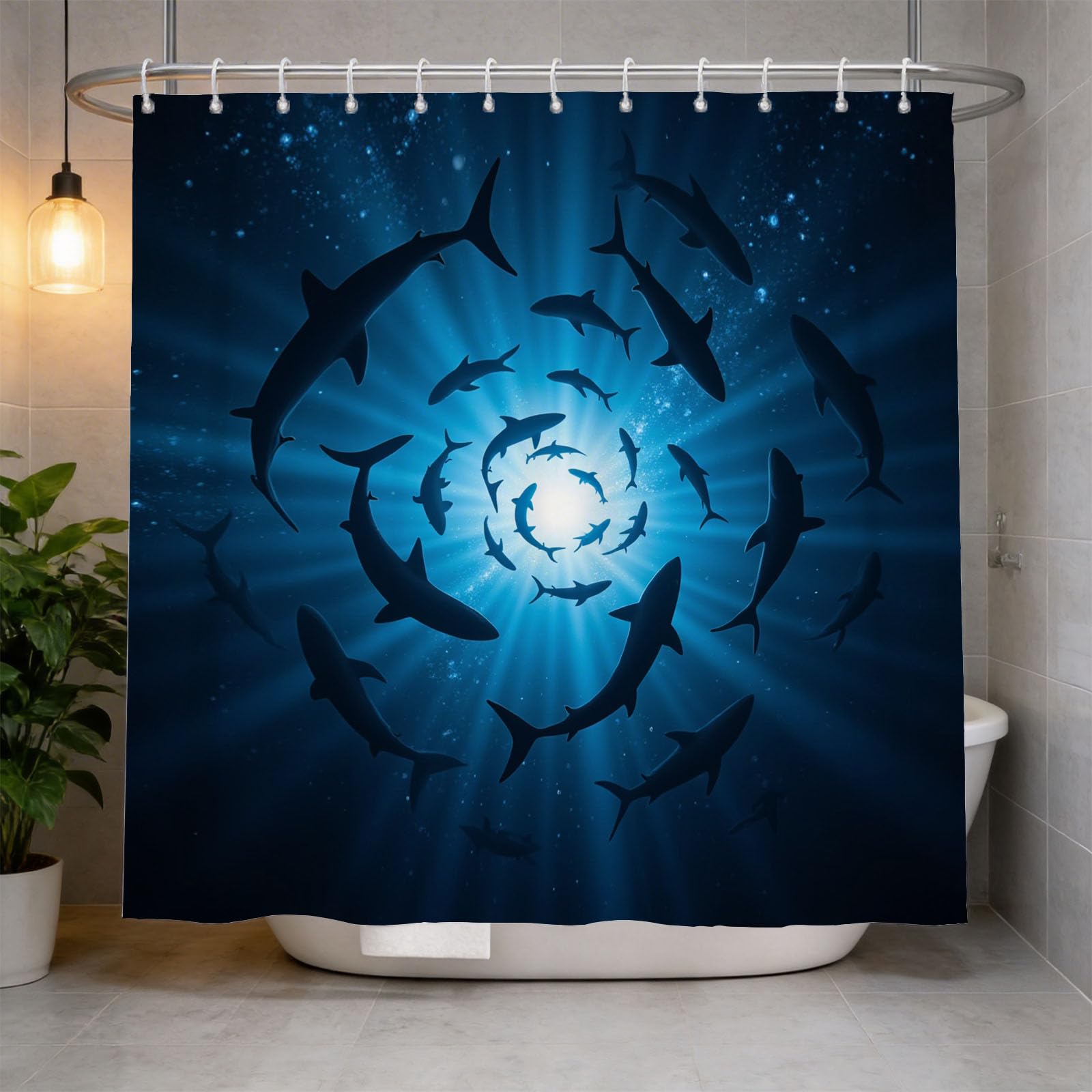 Hongduo 3D Shark Cartoon Shower Curtain for Stalls Bathtubs Ocean Bathroom Decor Shower Curtain Set Polyester Fabric Waterproof 200x200cm/79X79 Inch with Hooks
