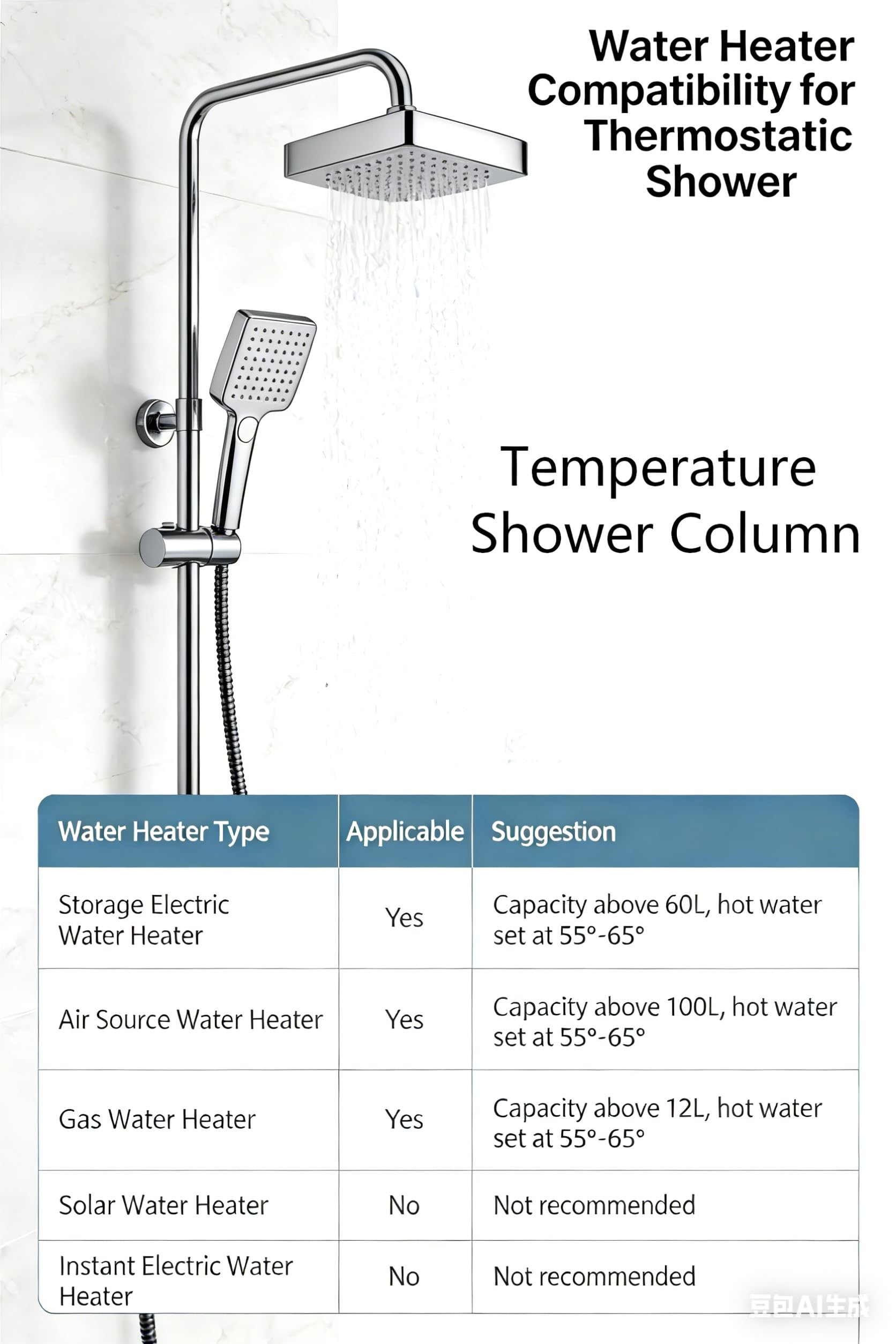 Columna de Ducha Termostática STANEW, Conjunto de Ducha, Cuarto de Baño, Columna de Ducha, Termostato con Mezclador Ajustable en Altura, Sistema de Ducha (Plata)