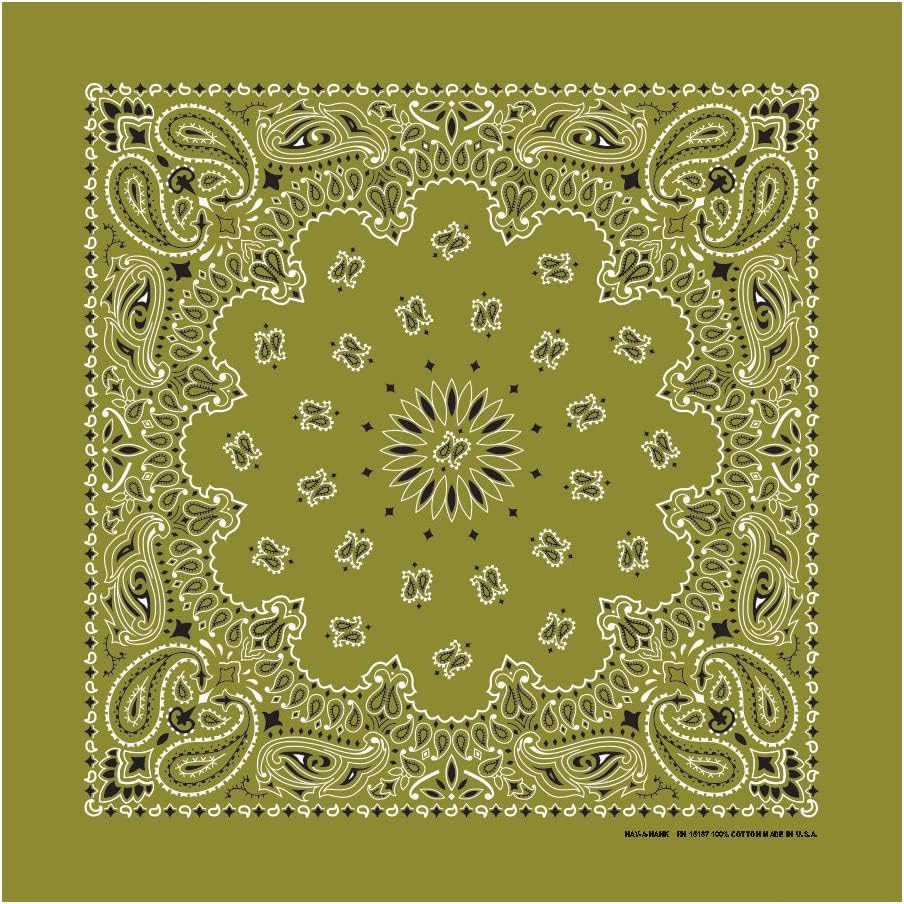 American Made Olive Green Western Paisley Bandanas - Dozen Packed 22x22