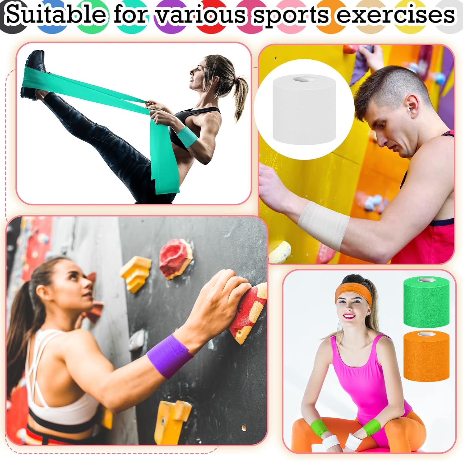 Nuanchu 12 Pcs Pre Wrap Athletic Tape, 2.75inch x 30 Yards Foam Sport Underwrap Tapes Prewrap Tape for Hair Wrists Hands Ankles Knees Women Man Hiking Running(Assorted Colors)