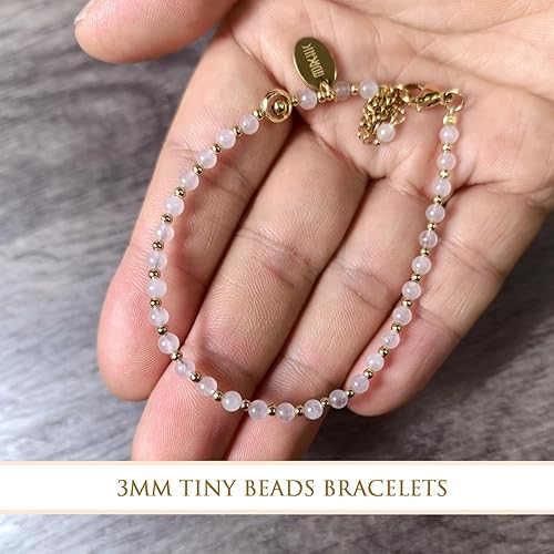 Miniatura 5 de Morchic - Pulsera ajustable de pulgadas para mujer, con mini cuentas de gemas naturales, serie de dijes de gemas de energía, regalo de cumpleaños