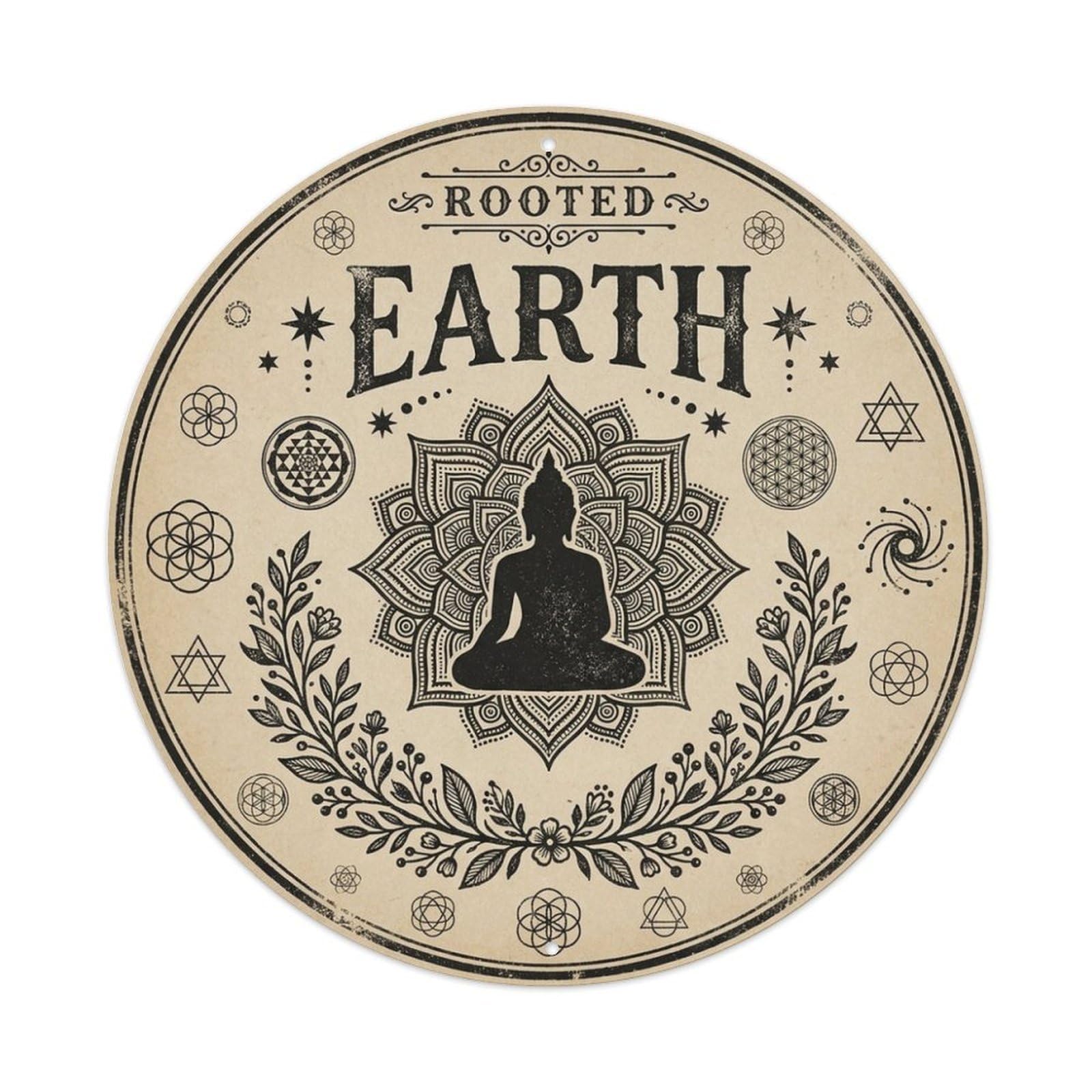 Chakra Yoga Mindfulness Quote Rooted Earth Metal Tin Sign