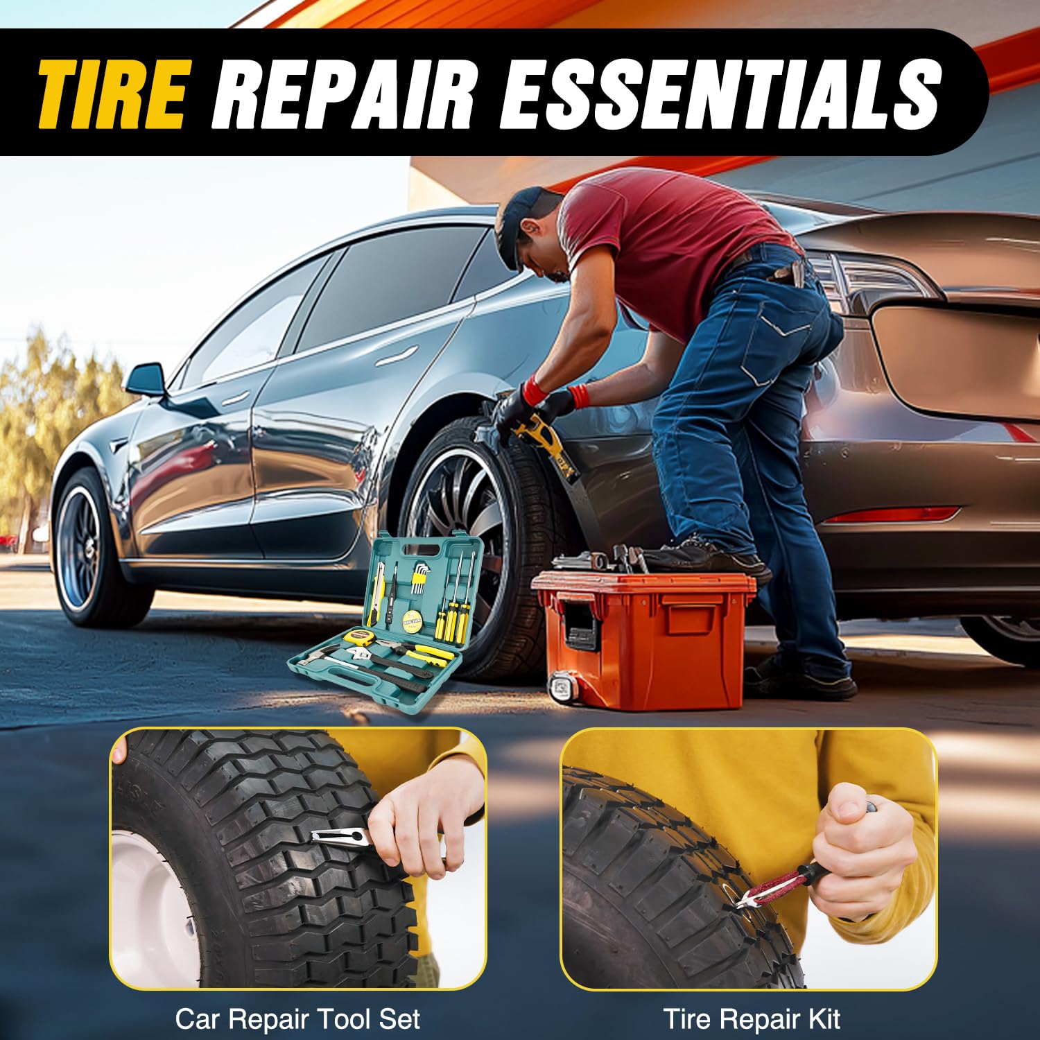 Nilight Car Emergency Kit with Jumper Cable Air Compressor Tire Repair Essential Tools First Aid Alligator Connector Electrical — view 4