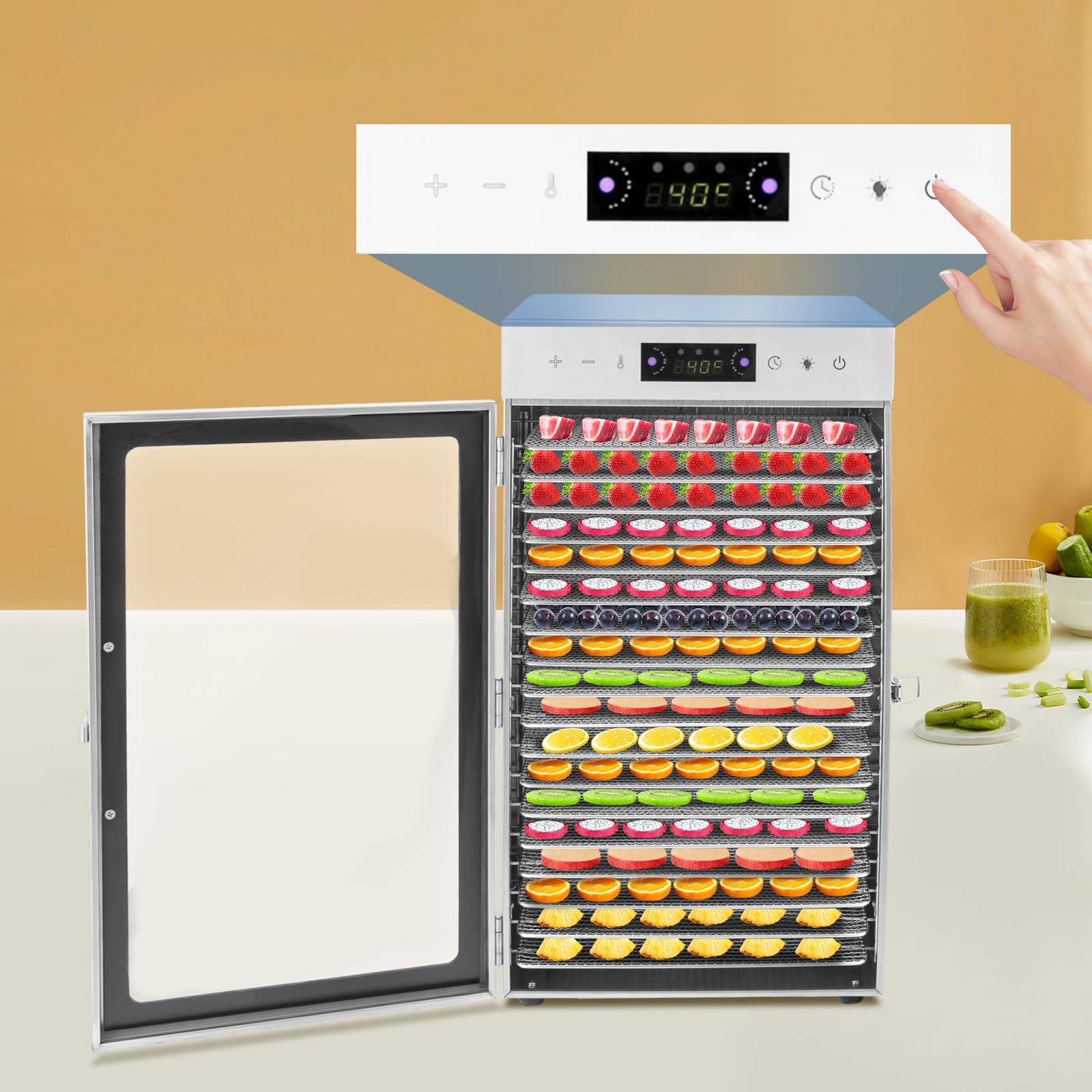 18 Trays Food Dehydrator Machine, 800W Commercial Dehydrator Dryer Machine with LED Light and Timed Design, 86-194? Fruit Dehydrators for Drying Flower Tea, Dried Fruits and Vegetables