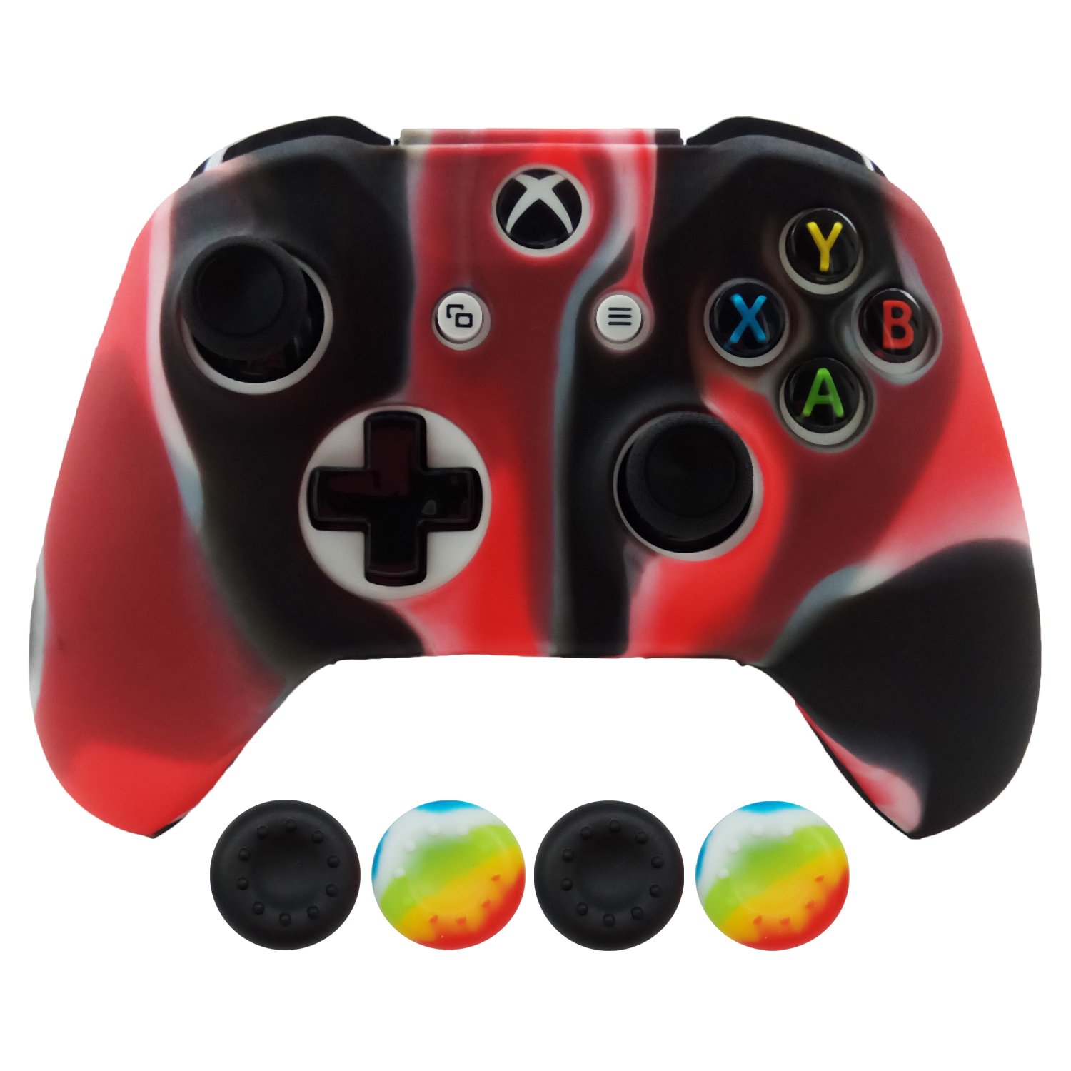 Hikfly Silicone Controller Cover Skin Protector Case Faceplates Kits for Xbox One X/One S/Slim Controller with 4pcs Thumb Grips Caps(Red Camouflage)
