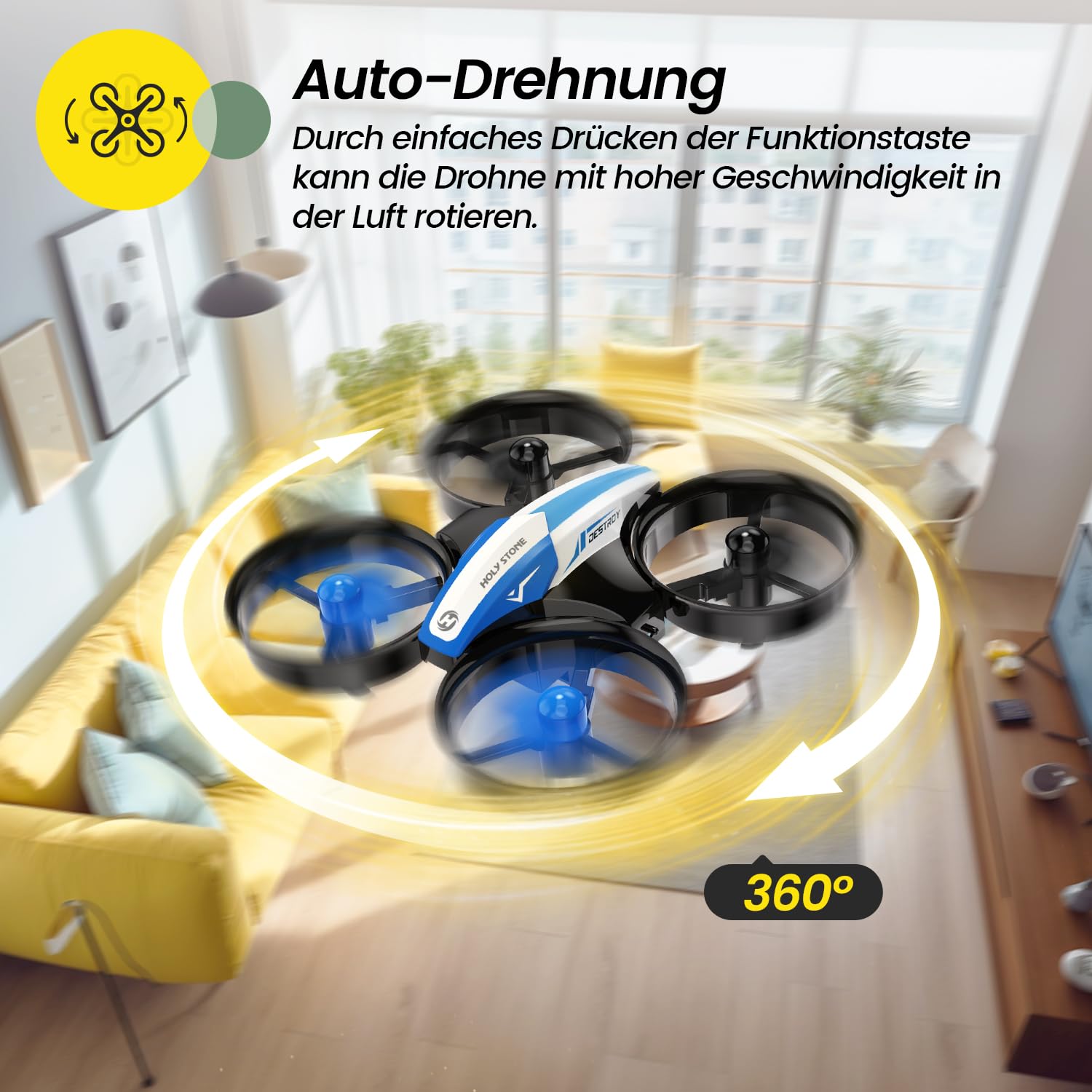 Holy Stone HS210 Mini Drohne für Kinder RC Quadrocopter Nano Drone 3 Akkus 21 Min Flugzeit Auto Höhenhaltung 360° Rollen Kopflos Modus Blau
