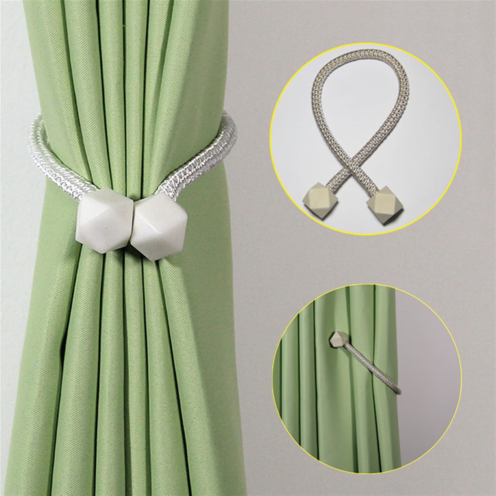 Embrasses de rideaux magnétiques, 4 pièces, sangle rideau, Clip, support Cube, décor, sangles corde suspendues(White)