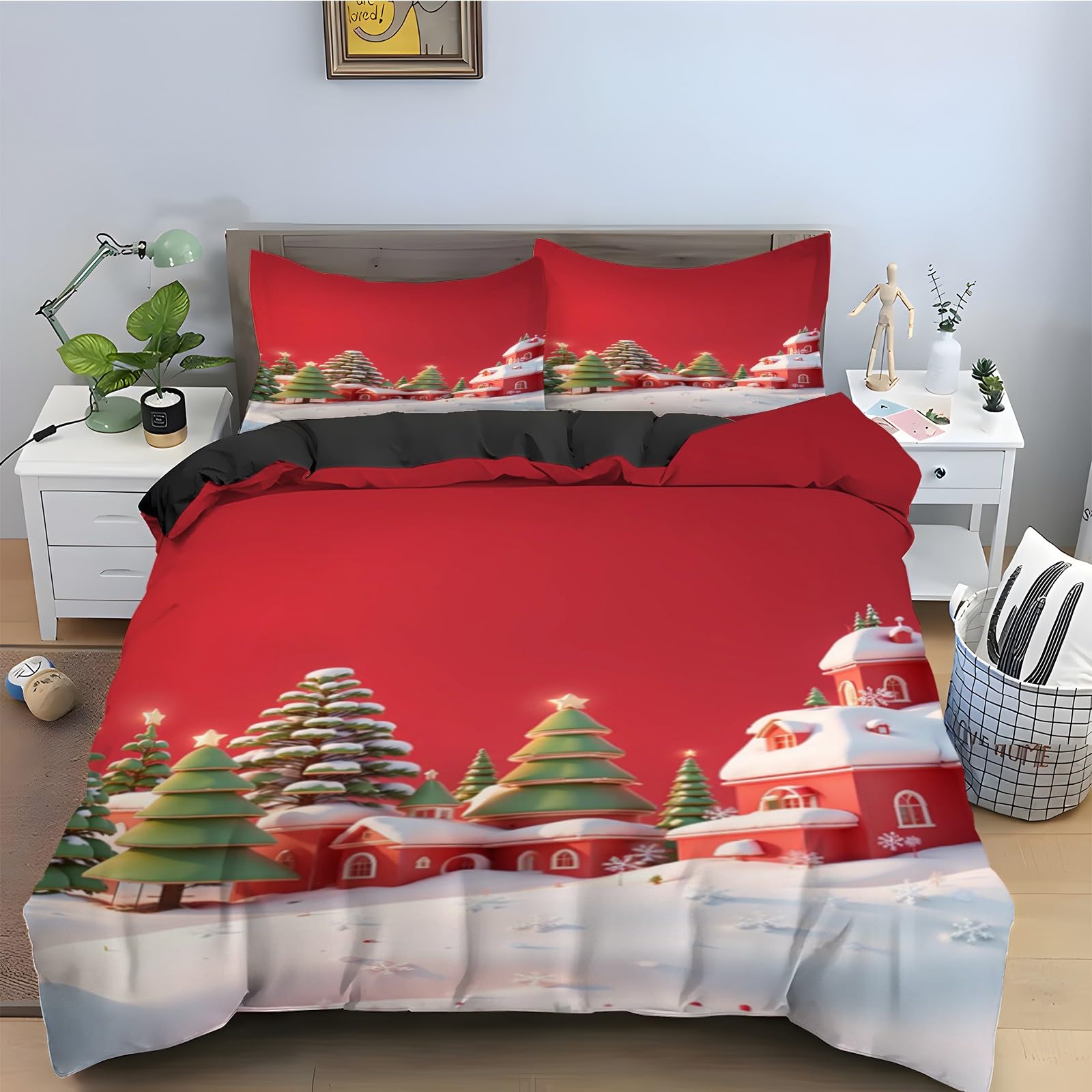 Parure de Lit Nouvelle Année 200x200 cm pour une Chambre Ambiance Hivernale Cosy