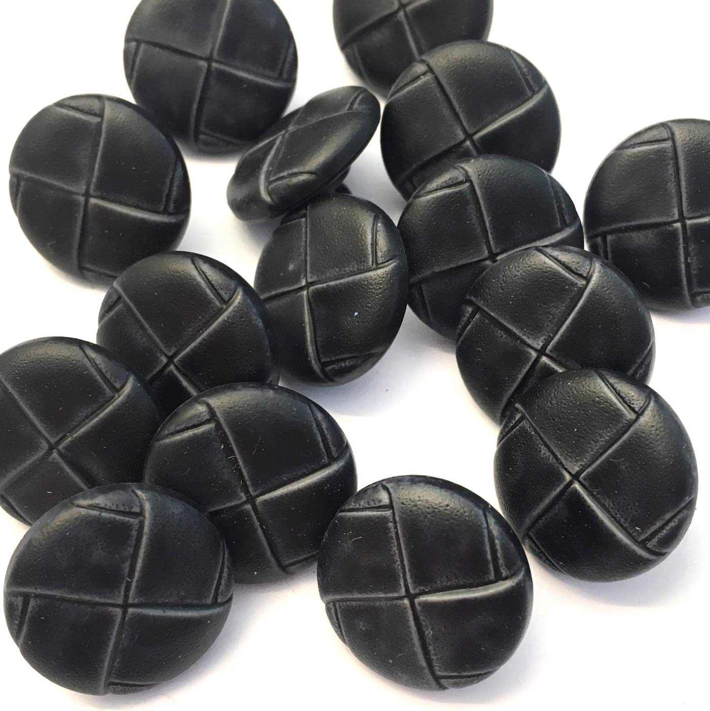 6 x Navy Blue Faux Leather Effect, Tweed Style Shank Buttons