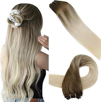 Tissage Naturel Pour Cheveux Blond, LaaVoo Extension Cheveux Tissage Ombre  Brun Clair A Blond Platine Trame de Cheveux Liée à La Main Non Transformée  Remy Human Hair Bundles 100g 14Pouce : Amazon.fr: