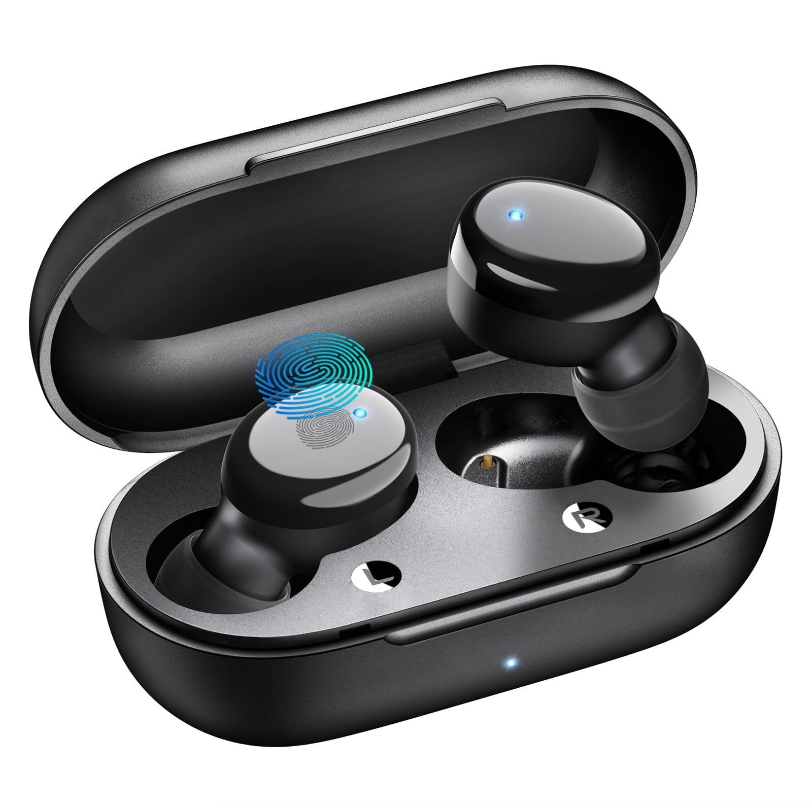 Temdan Wireless Earbuds in-Ear Earphones-Bluetooth 5.3 with Built-in Mics Deep Bass Clear Call Ultralight Headsets, 60H Play Time for iPhone Android Studying Sports Gaming, Black