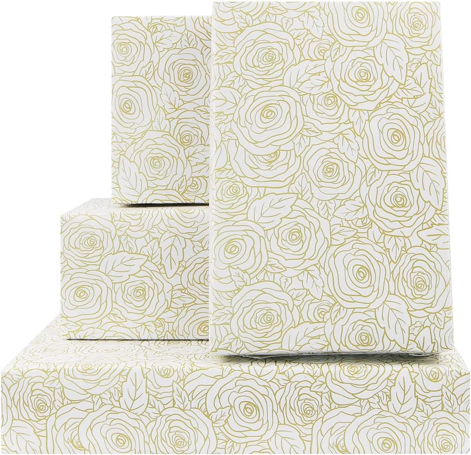 Rose Wrapping Paper On White Gift Wrapping Paper 4 Sheets