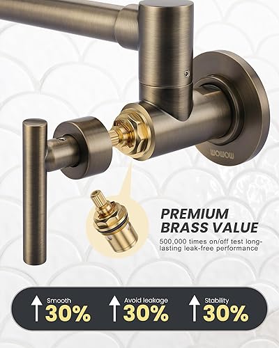 Miniatura 79 de WOWOW Grifo de llenado de ollas de níquel pulido, relleno de olla de latón macizo, montaje en pared, grifo de estufa de cocina con brazos oscilantes