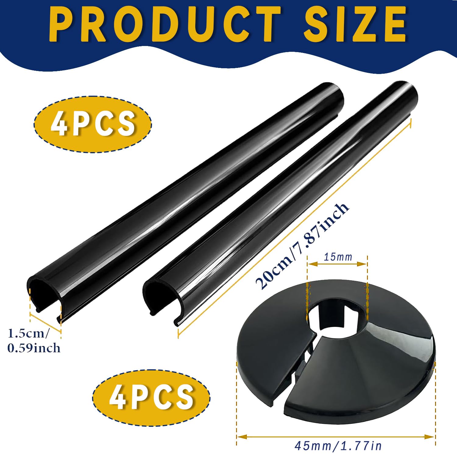 4 Pack Black Durable Radiator Pipe Hole Covers - 15mm Heat & Moisture Resistant for Home & Office - Image 2