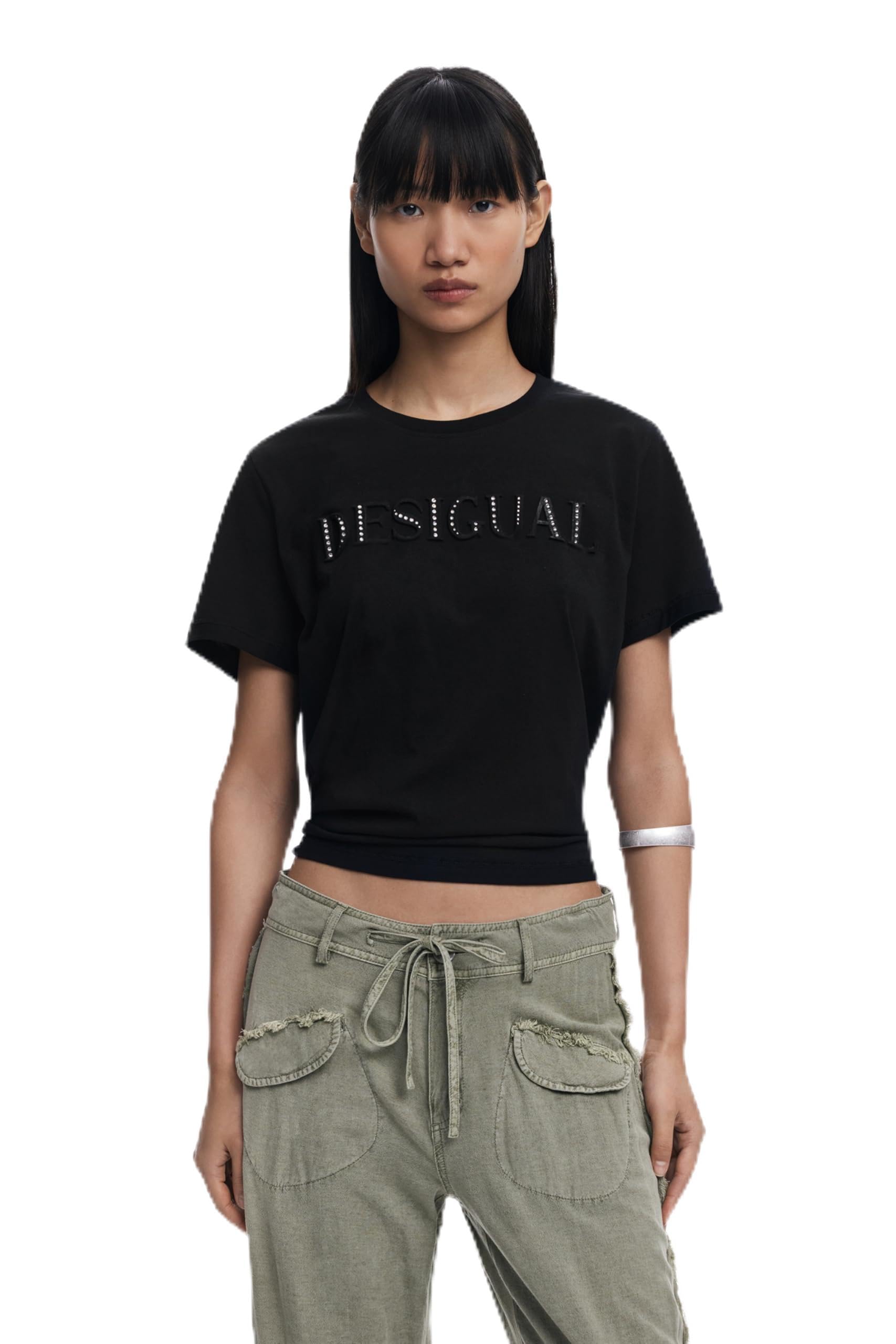 Desigual Damen 25SWTK17 T-Shirt, Black, S