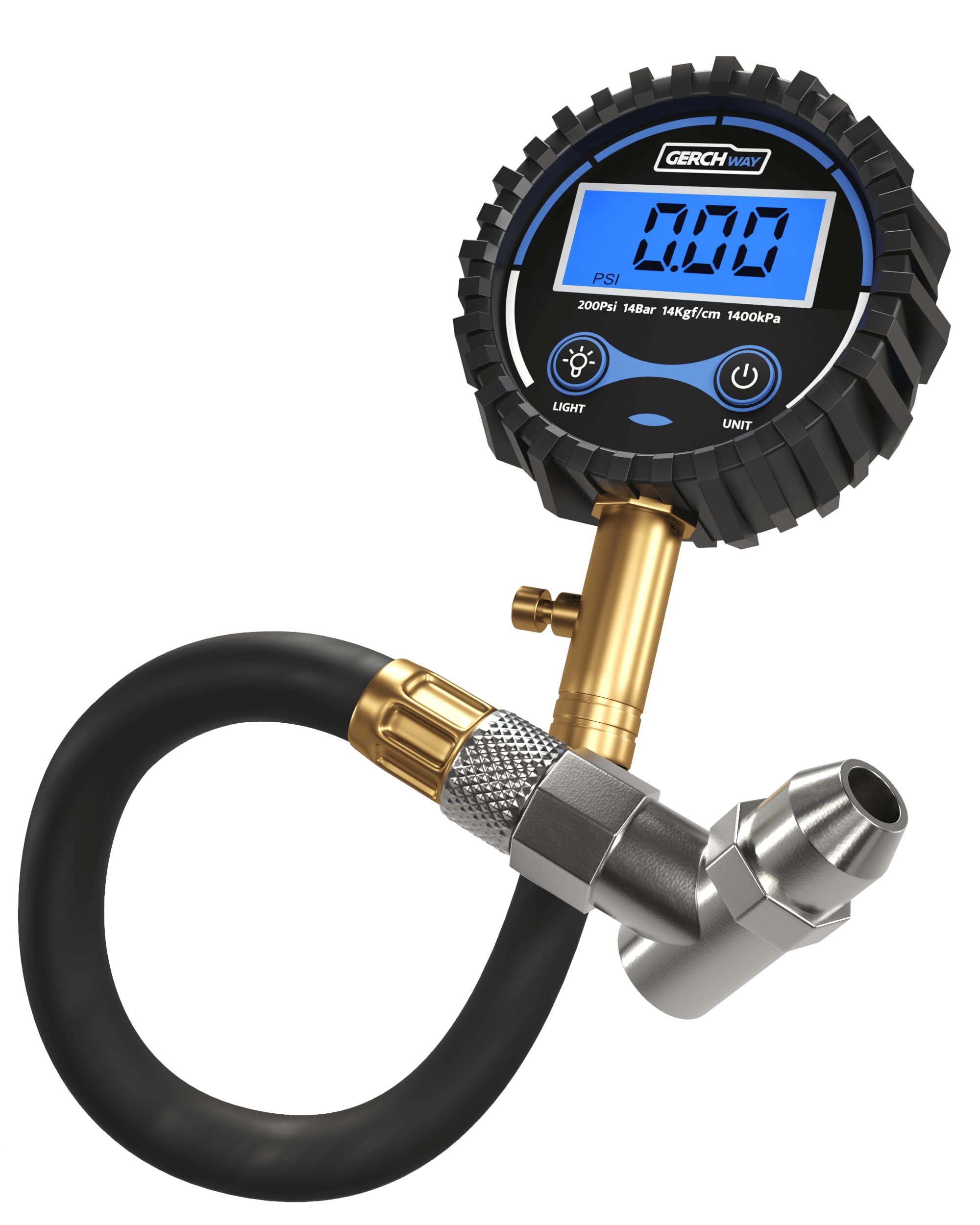 Digital Tire Pressure Gauge 200 PSI - Accurate Air Pressure Gauge for Tires with Easy-to-Read Numbers & 45° Angle Chuck
