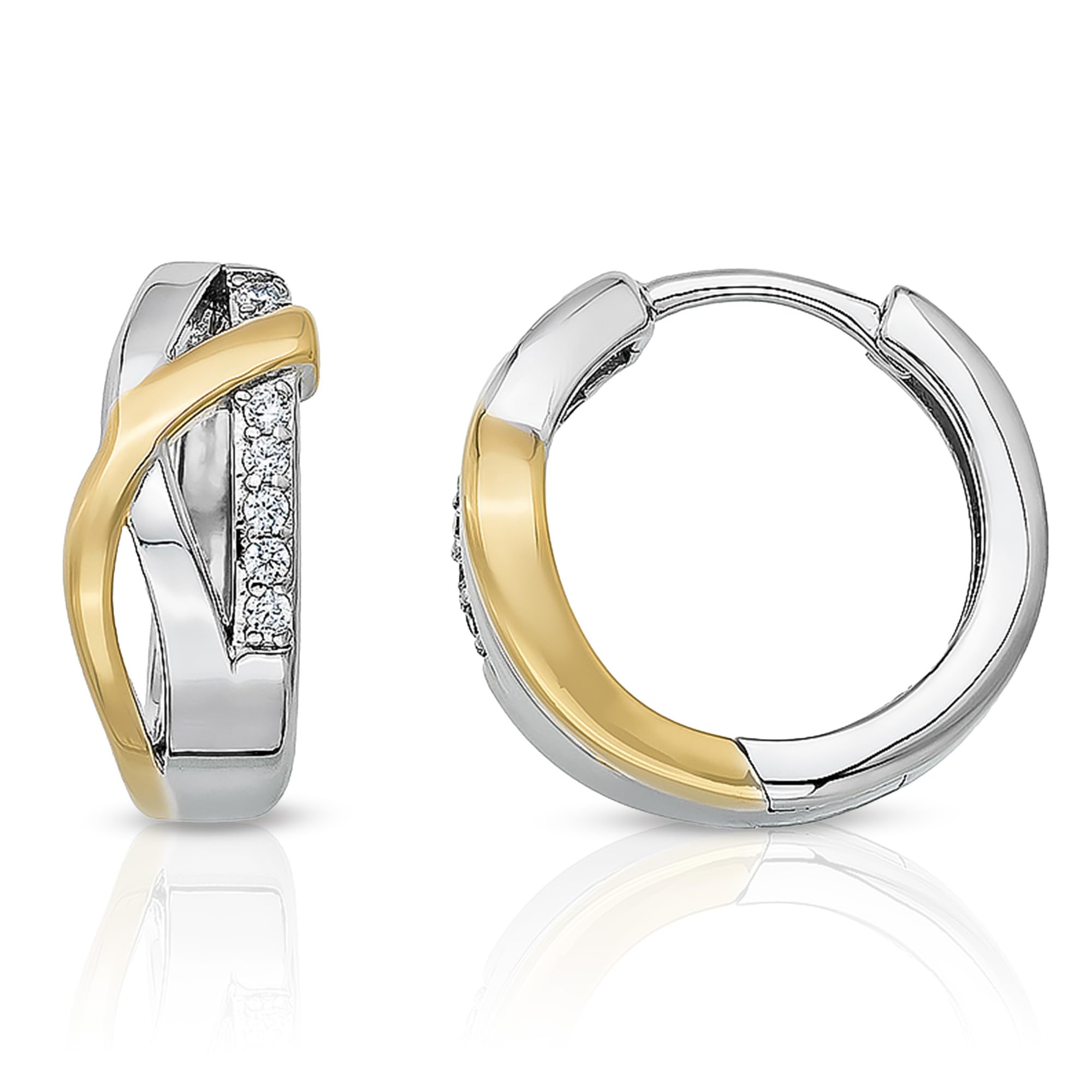 CASSINI Bicolor Ohrringe Silber 925 – Silber-Goldene Creolen Klein mit Zirkonia aus 925 Sterling Silber, Rhodiniert mit Scharnier, Ohrringe Allergiefrei, ca. 15mm, Nickelfreier - 3CAW