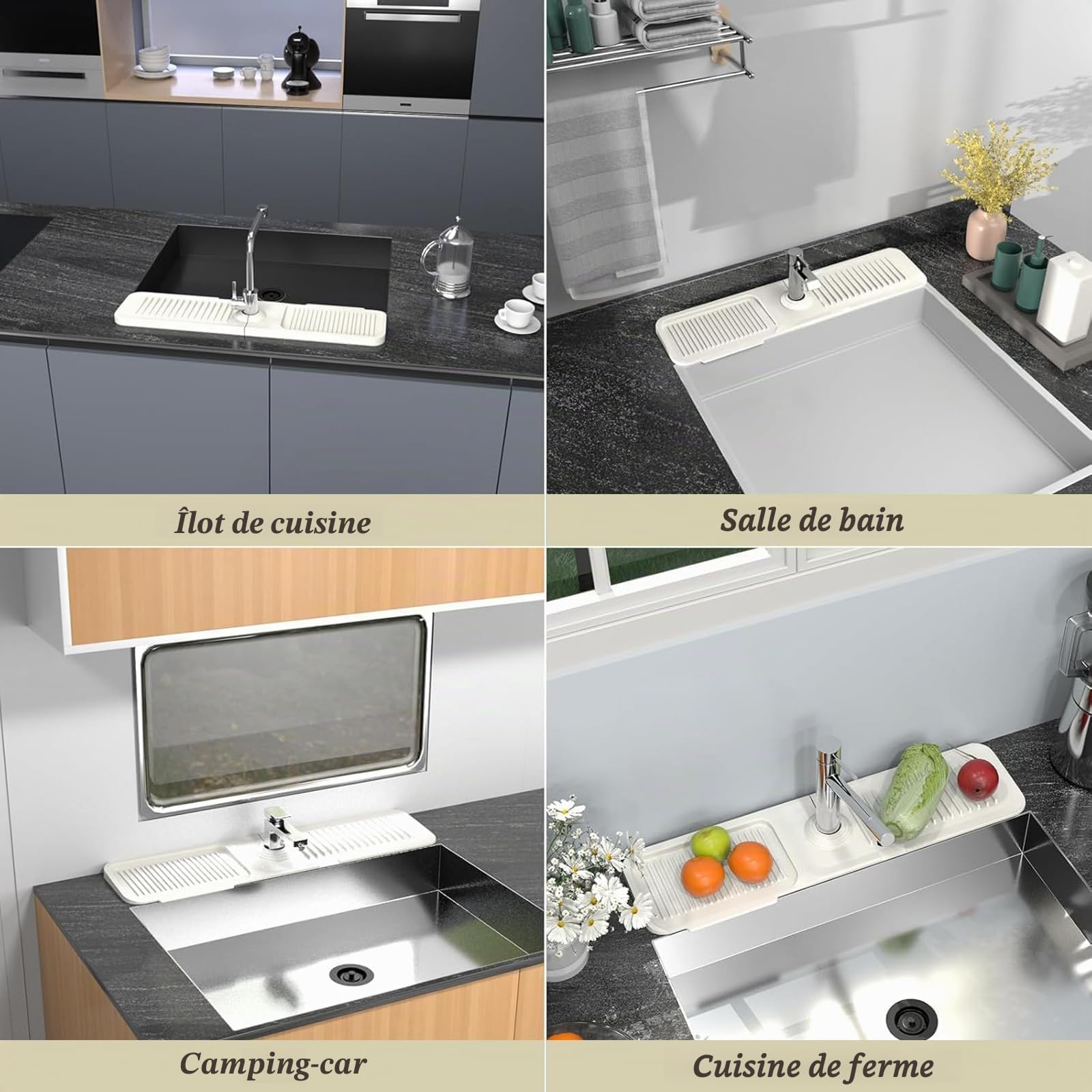 2 Pièces Contour de Robinet Absorbant 39,5x11,7cm Tapis de Robinet | Evier Cuisine Protection Anti-Éclaboussure en Silicone Protege Evier Cuisine Tapis de Robinet pour Eclaboussure Drainage
