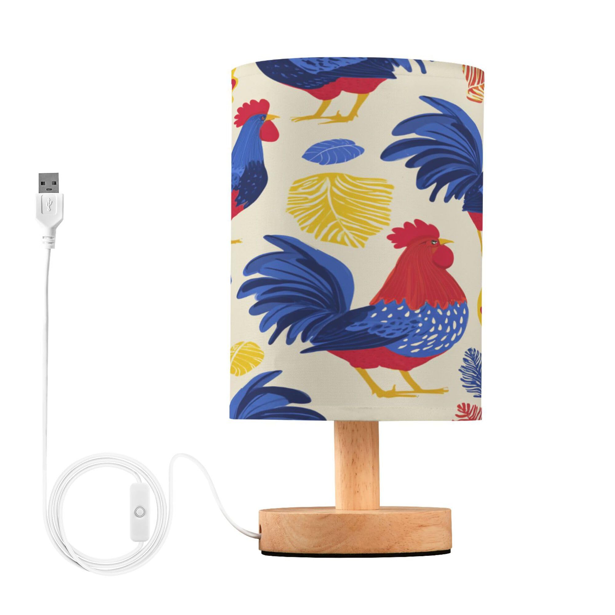 Colorful Roosters Leaves Table Lamp Nightstand Lamp with USB Port Bedside Desk Lamps for Living Room Bedroom Kids Room Office