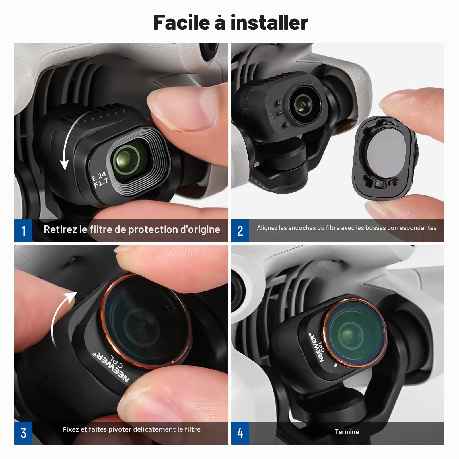 NEEWER Lot de 6 filtres ND&CPL à Clipser compatibles avec DJI Mini 4 Pro, filtres CPL et filtres à densité Neutre ND8 ND16 ND32 ND64 ND128 avec Cadre Ultra Fin en Verre HD Enduit Double Face
