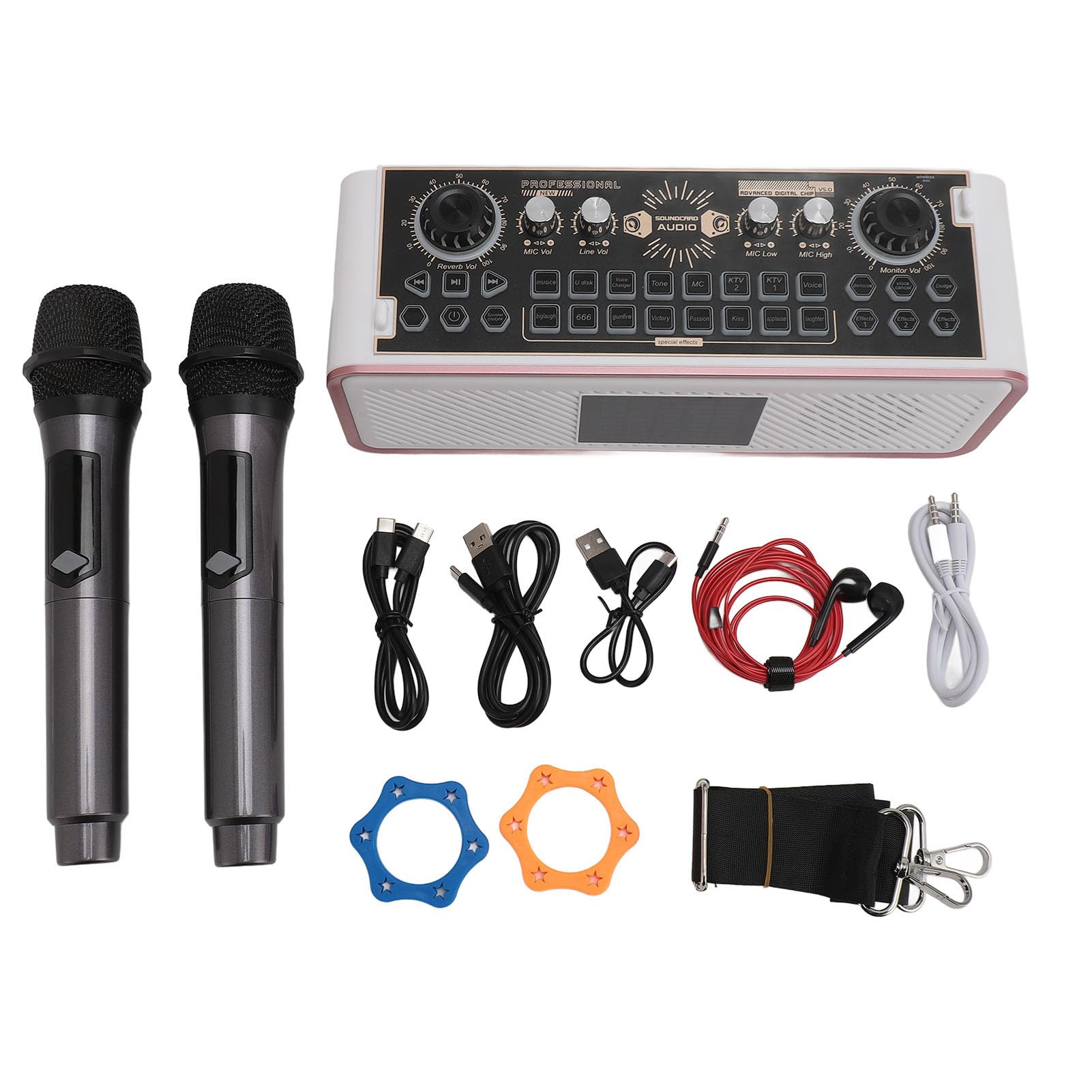 Yunir Pacchetto Attrezzatura Podcast, Kit Scheda Audio Karaoke Ricarica Tipo C, Altoparlante Bluetooth, Microfono Podcast per Wireless con Scheda Mixer Audio per Telefono PC1, per