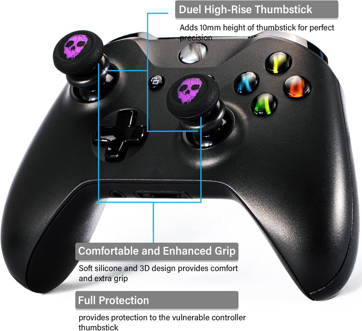 Playrealm FPS Thumbstick Grip Agarres para el Pulgar Extensor Y Impresión Caucho Silicona Apretón Cubrir 2 juegos para Controlador Xbox Series X/S y Xbox One (Fantasma Púrpura)