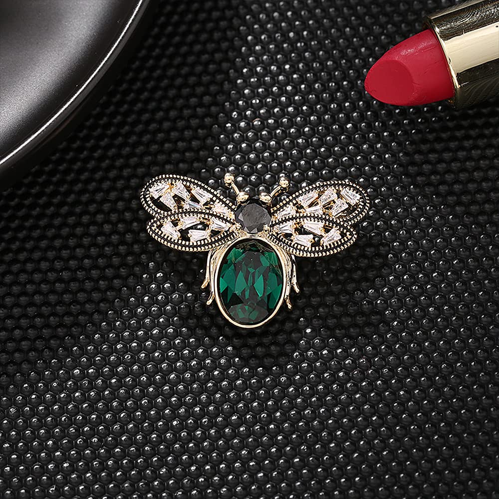 Broche de Abeja para Mujer, Moda, Solapa, circonita Verde, Insecto Miel, Broche pequeño, joyería, Regalo